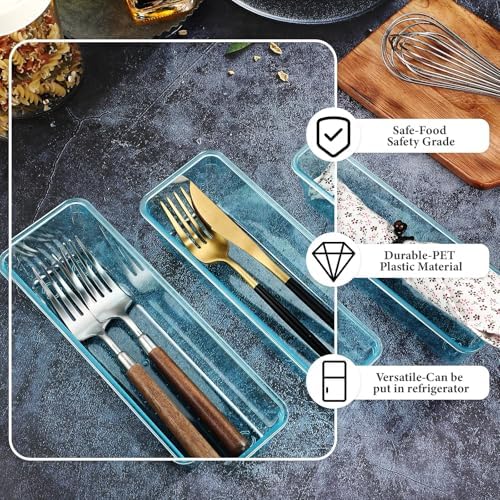 Maitys 12 Pcs Plastic Drawer Organizers, Silverware Tray, 9 x 3 x 2", Blue - Image 3