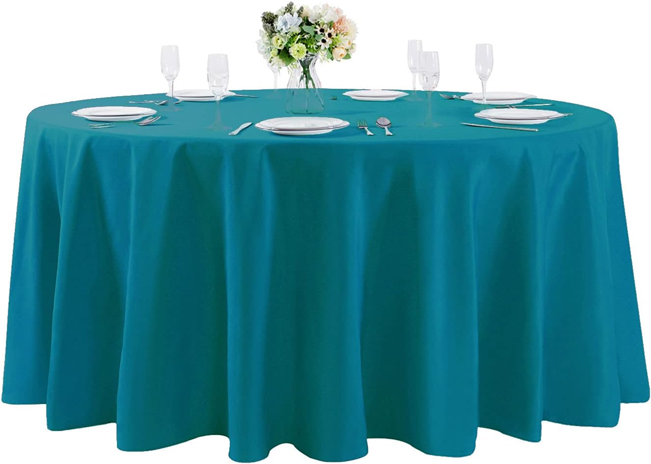 132 inch Round Tablecloth Washable Polyester Table Cloth Decorative Table Cover for Wedding Party Dining Banquet（132 inch, Caribbean Blue）