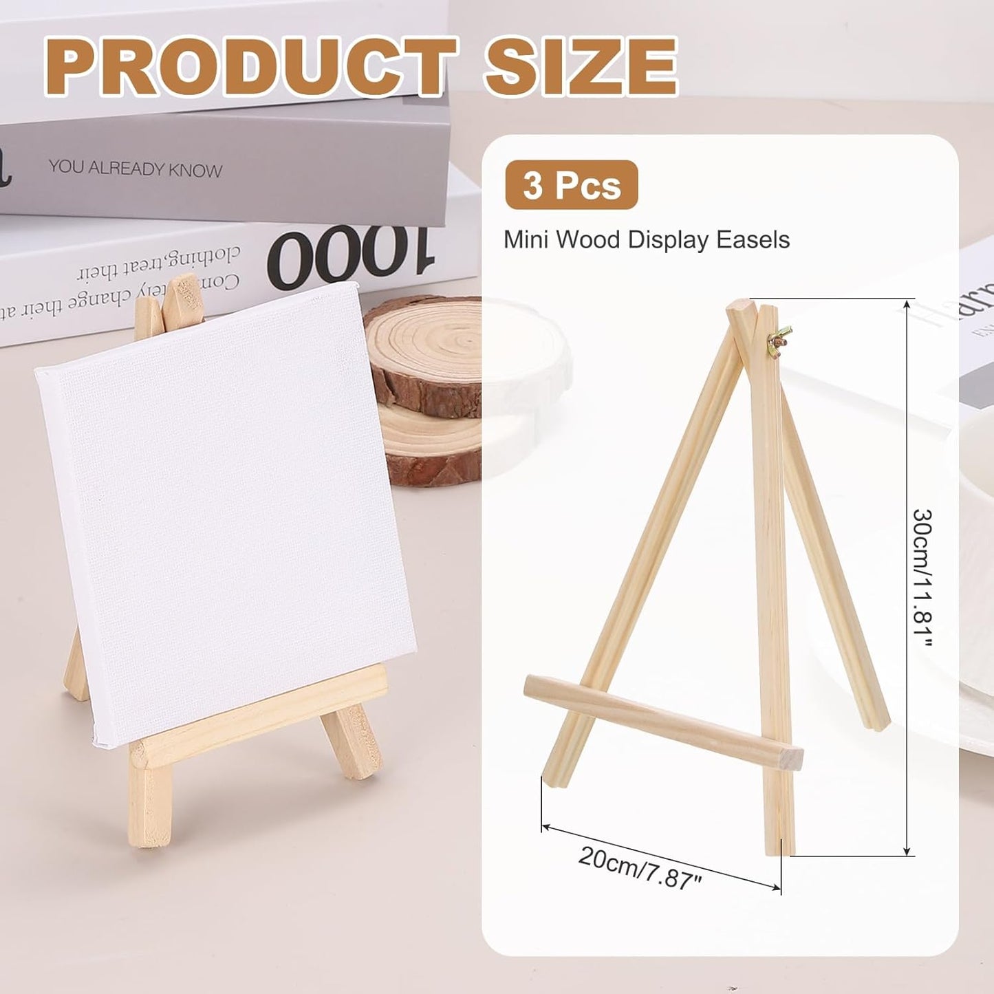 MECCANIXITY Mini Wood Display Easels, 11.8"x7.9"A-Frame Painting Tabletop Easels Holder Stand for Artists Beginners Displaying Small Canvases Art Photos Business Cards(Pack of 3, Wood Color)