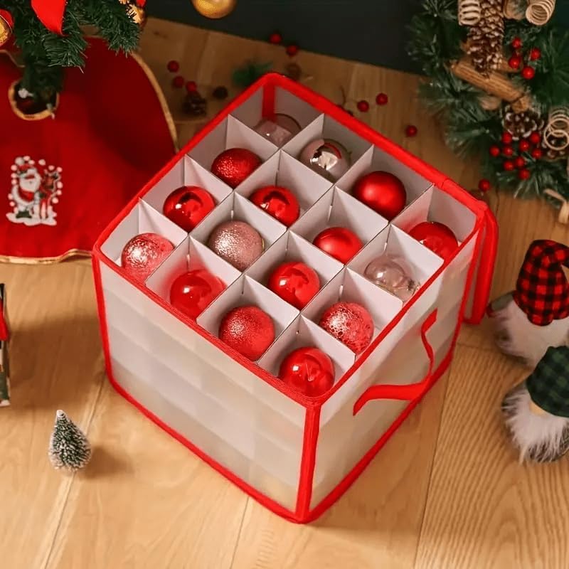 Christmas Ornament Storage Box,4 Tier Christmas Storage Box with Lid,64 Ornament Box With Durable Zippers and Dividers,Non-Woven & Tear-Proof Christmas Ornament Storage Containers,for 3"Seasons Balls - Image 6