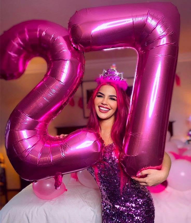 Digital Number 7 Rosy Purple Birthday Balloon 40 Inch, Foil Balloons for 7 17 27 70 77 Party Decorations Supplies, Rosy purple Mylar Numbers Balloon for Seven Wedding Anniversary