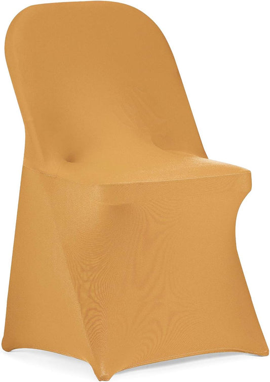 Peomeise Stretch Spandex Folding Chair Cover for Wedding Party Dining Banquet Event (Gold,6pcs)