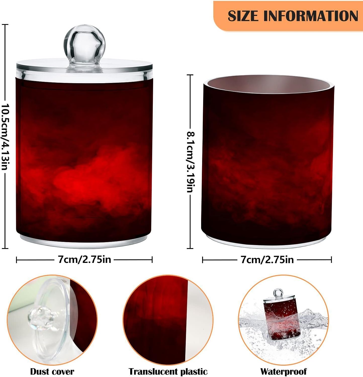 Gredecor 2 Pack Qtip Holder Clear Red Apothecary Jars with Lids Plastic Acrylic Bathroom Jars Vanity Countertop Canister Storage Organizer for Cotton Ball,Swabs,Pads,Floss