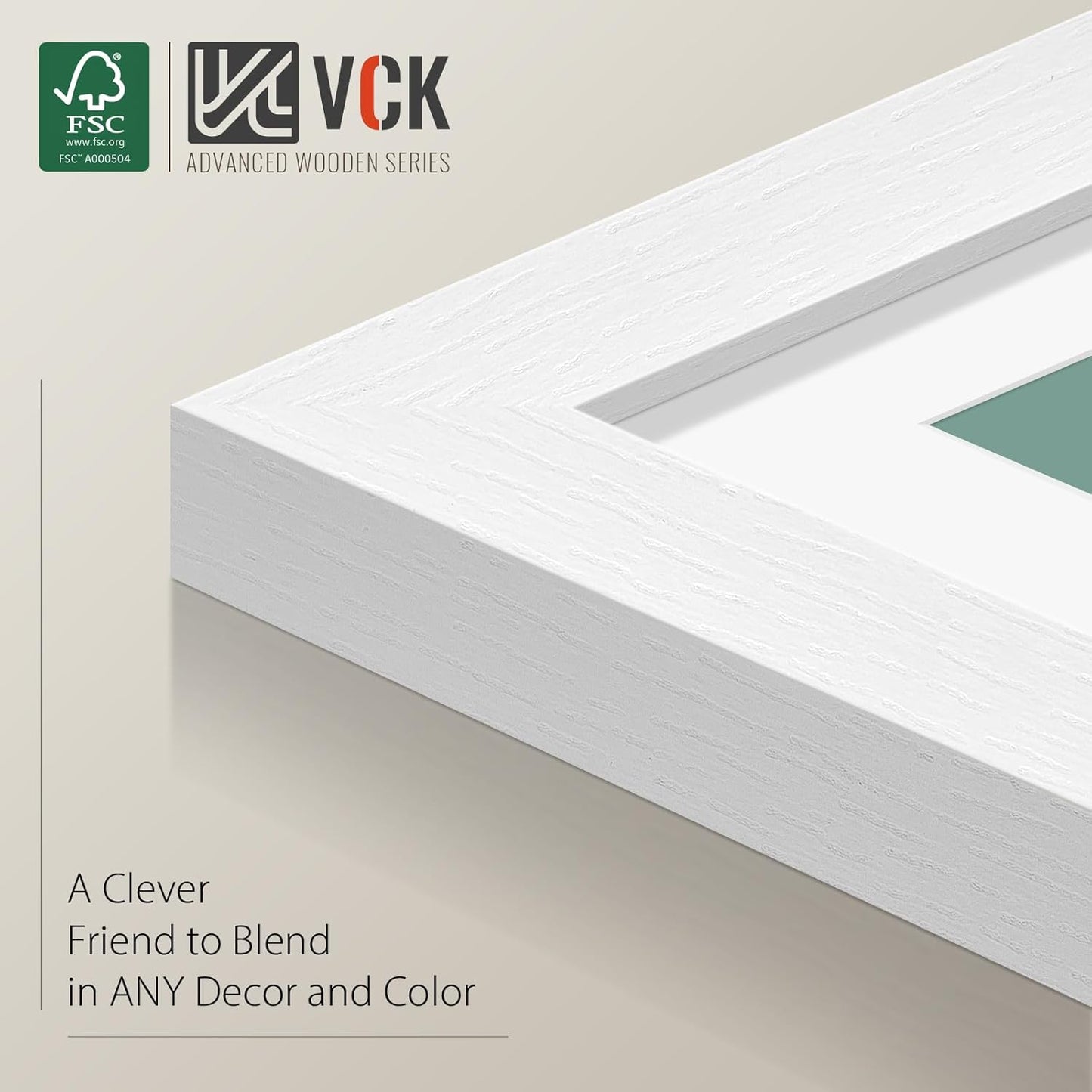 VCK 18x24 Frame 2 Pack, Exclusive Textured Solid Wood Poster Frame, Display Picture 16x20 with Mat or 18x24 without Mat, White