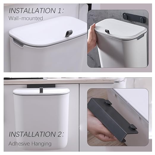 ELPHECO Compost Bin, 2.5 Gallon Hanging Trash Can with Lid, Kitchen Cabinet Door Under Sink Plastic Garbage Can Wall Mounted Slide Open, White - Image 7