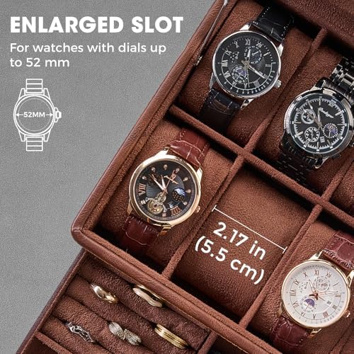 ProCase Premium Watch Box for Men, Jewelry Organizer Box with Drawer, Display Storage Case with Glass Lid -Brown, 8 Slot - Image 4
