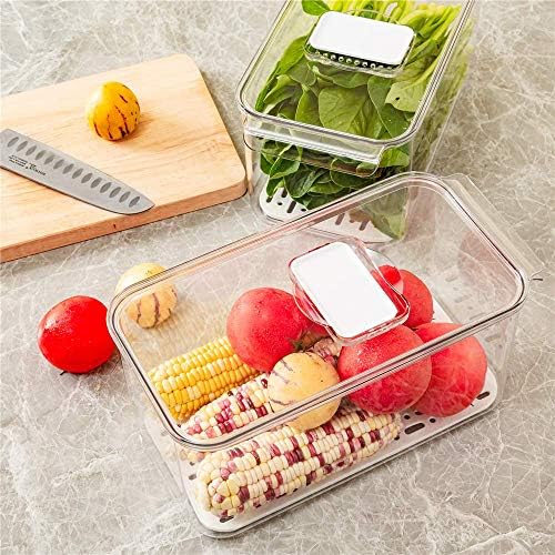 Slideep Refrigerator Food Storage Containers, Lettuce Keeper Large Produce Saver Stackable Container with Lids & Removable Drain Tray, Clear Veggie Fruit Salad Lettuce Container -2 Pack - Image 5