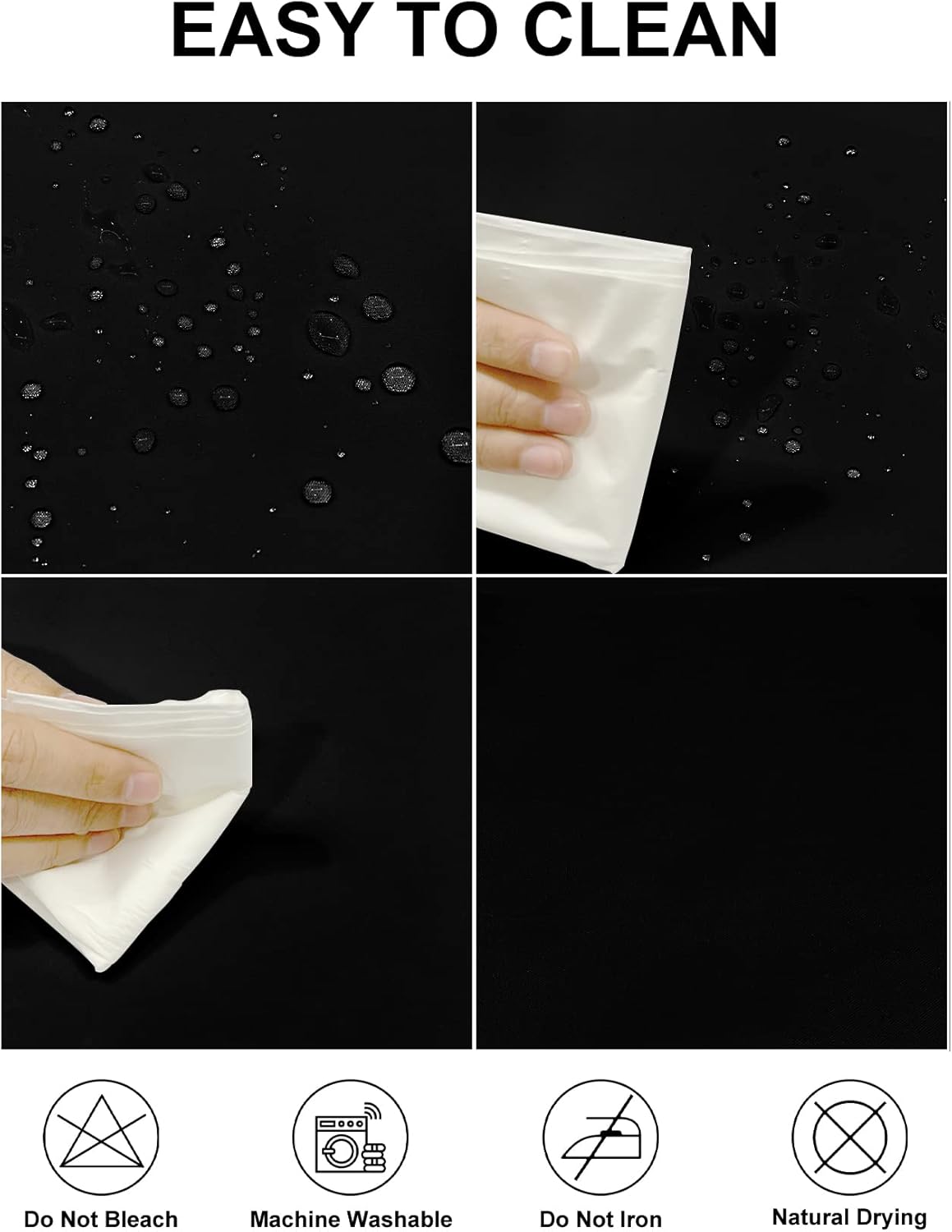 Fokitut 6 Pack Waterproof Rectangle Tablecloth, 90x156 Inch,Stain Resistant and Wrinkle Polyester Table Cloth, Fabric Table Cover for Kitchen Dining, Wedding, Party, Holiday Dinner-Black