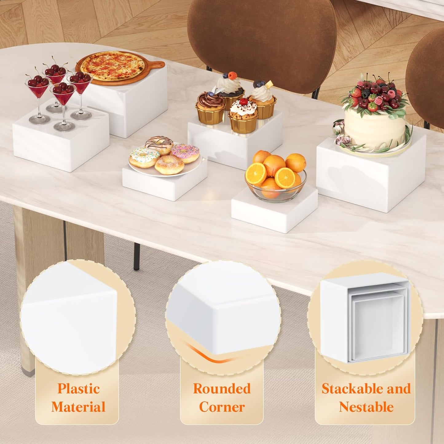 Lifewit Buffet Risers and Stands Up to 7.8", Food Risers for Buffet Table, Catering Dessert Cake Stand for Party, Collectibles Jewelry Display Stand, White Cube Boxes Nesting Risers, 6 PCS
