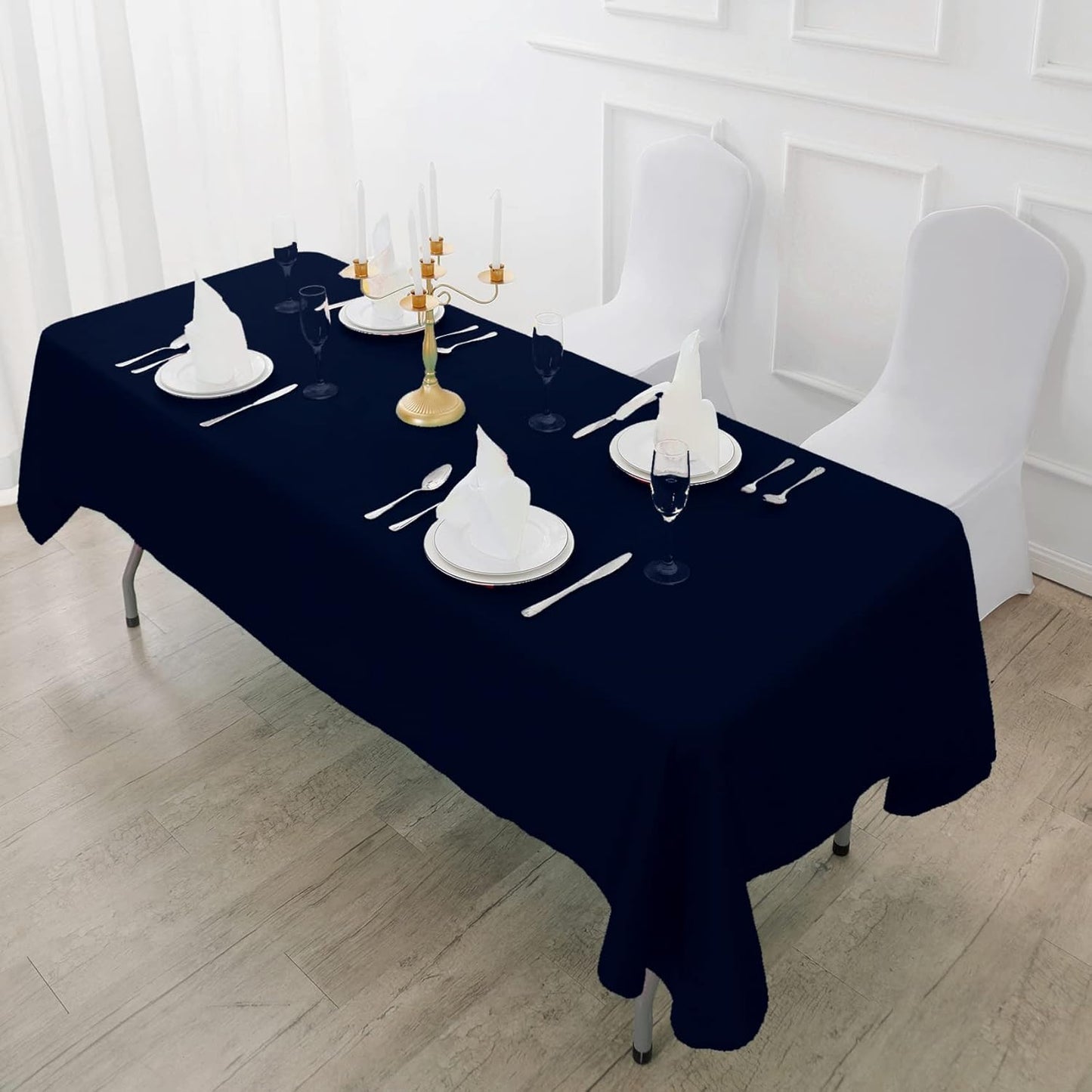 Fokitut 2 Pack Waterproof Rectangle Tablecloth, 90x132 Inch,Stain Resistant and Wrinkle Polyester Table Cloth, Fabric Table Cover for Kitchen Dining, Wedding, Party, Holiday Dinner-Black