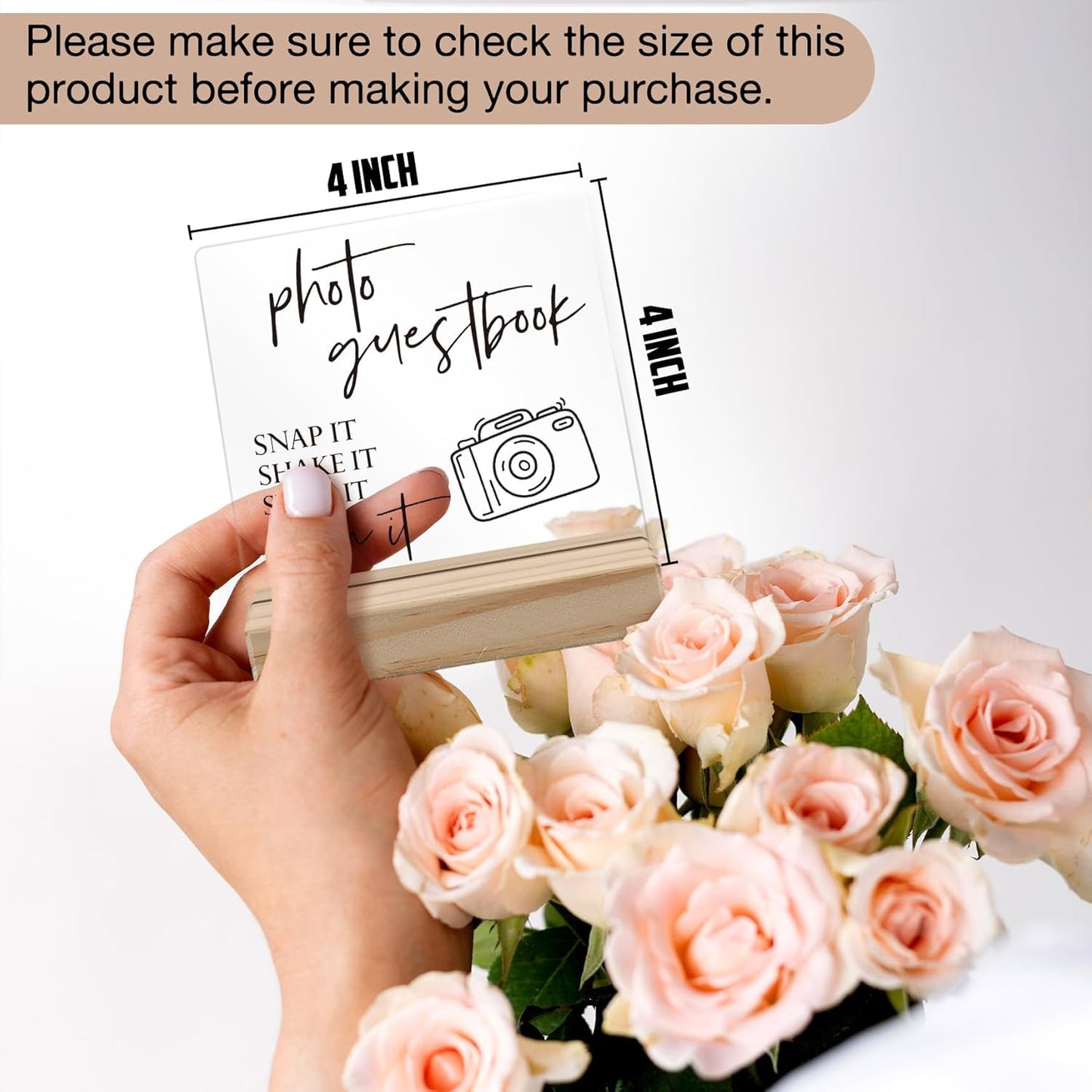 Wedding Guest Book Desk Decor, Acrylic Wedding Signs, Guest Book WeddingReception, WeddingDecor, Photo GuestBook Acrylic Plaque Sign with Wood Stand for WeddingReception Table Decor