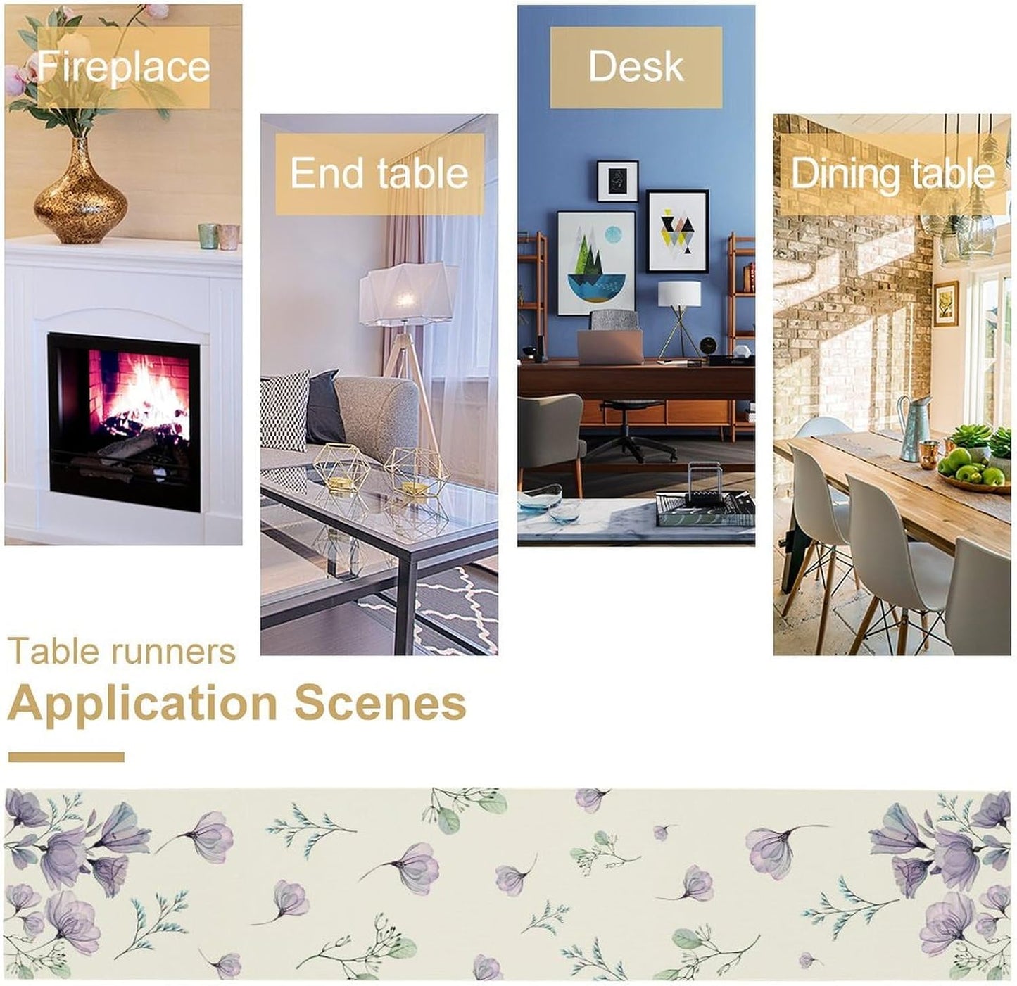 Poppy Flower Table Runner, Watercolor Purple Floral Leaves Seasonal Spring Summer Table Runner for Kitchen Dinning Table Runner Decor Home Wedding Party Holiday, 13x36 Inch