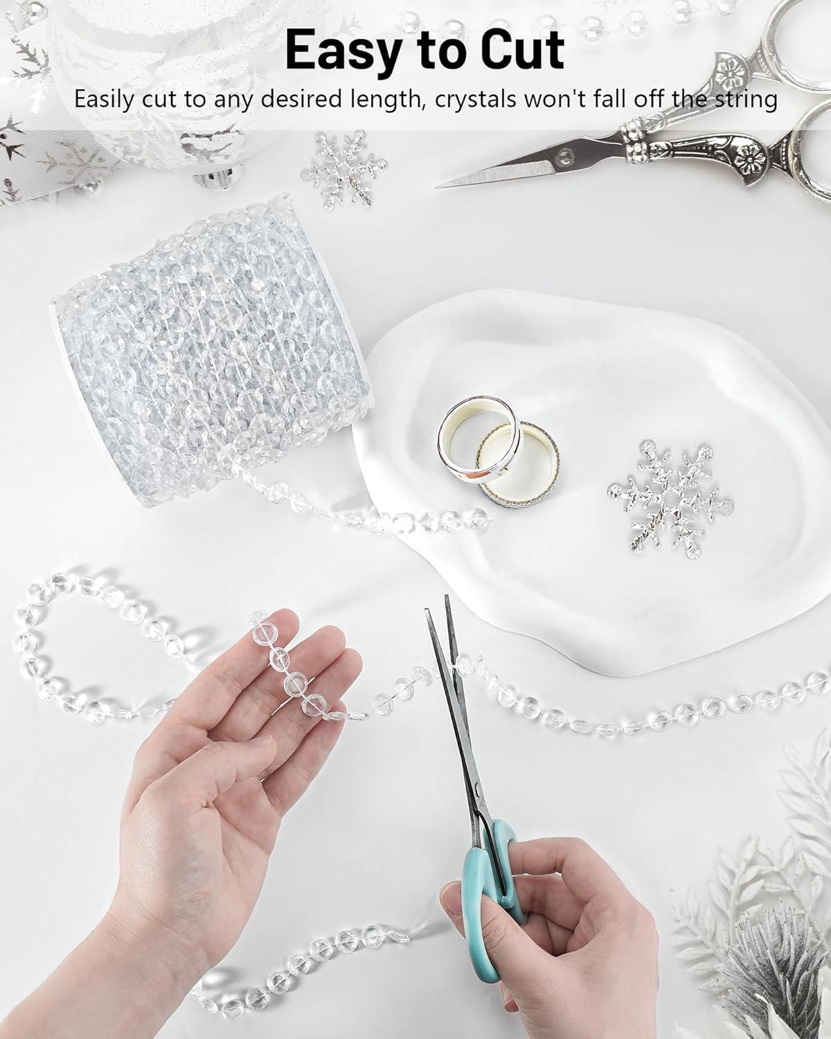 49FT Acrylic Crystal Garland, Clear Diamond-Shaped Crystal Bead Strands, DIY Crystal Beads String Roll for Wedding Decorations Party Decorations Beaded Curtain Crafting Projects