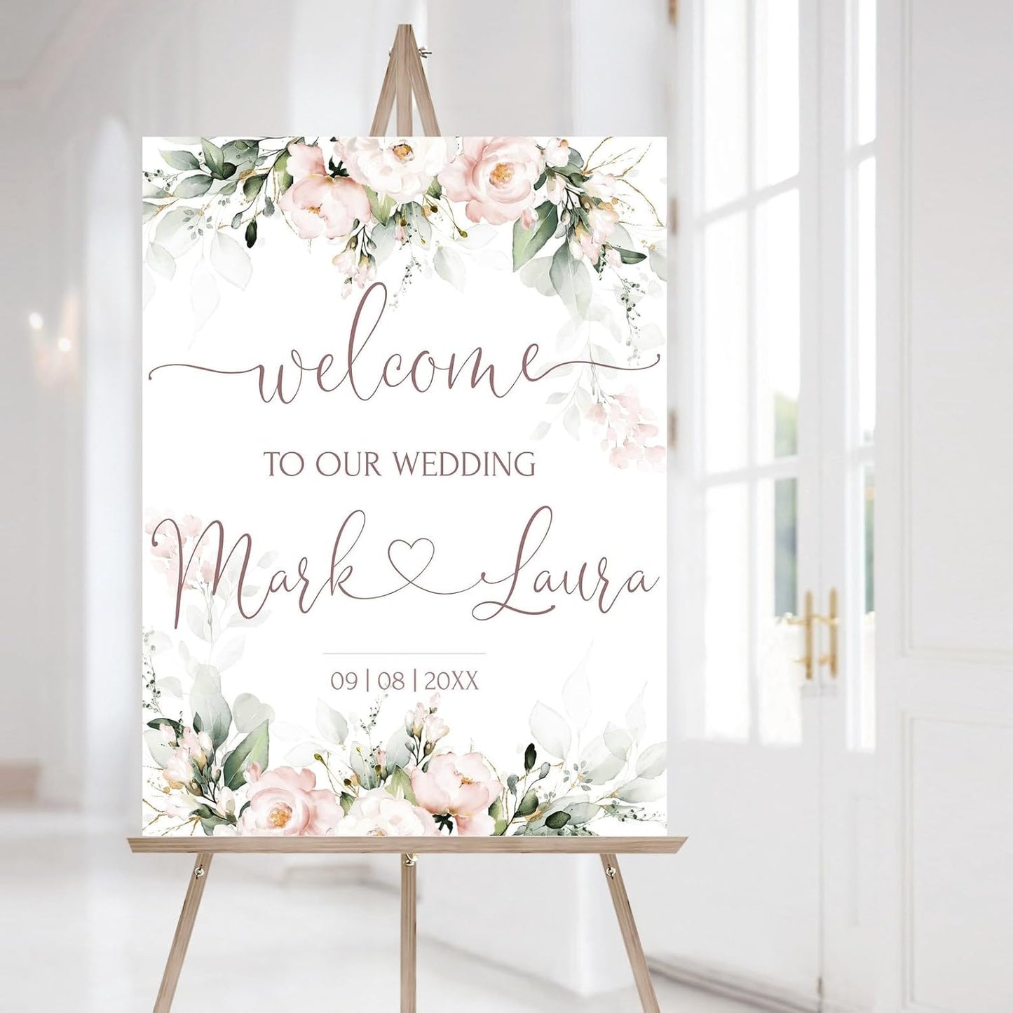 Welcome Wedding Signs, Soft Blush Pink Wedding Sign Decorations Signage 12" X 18" (Small), 27" (Medium), 36" (Large), Plastic, Modern, Pole Mount, Weather