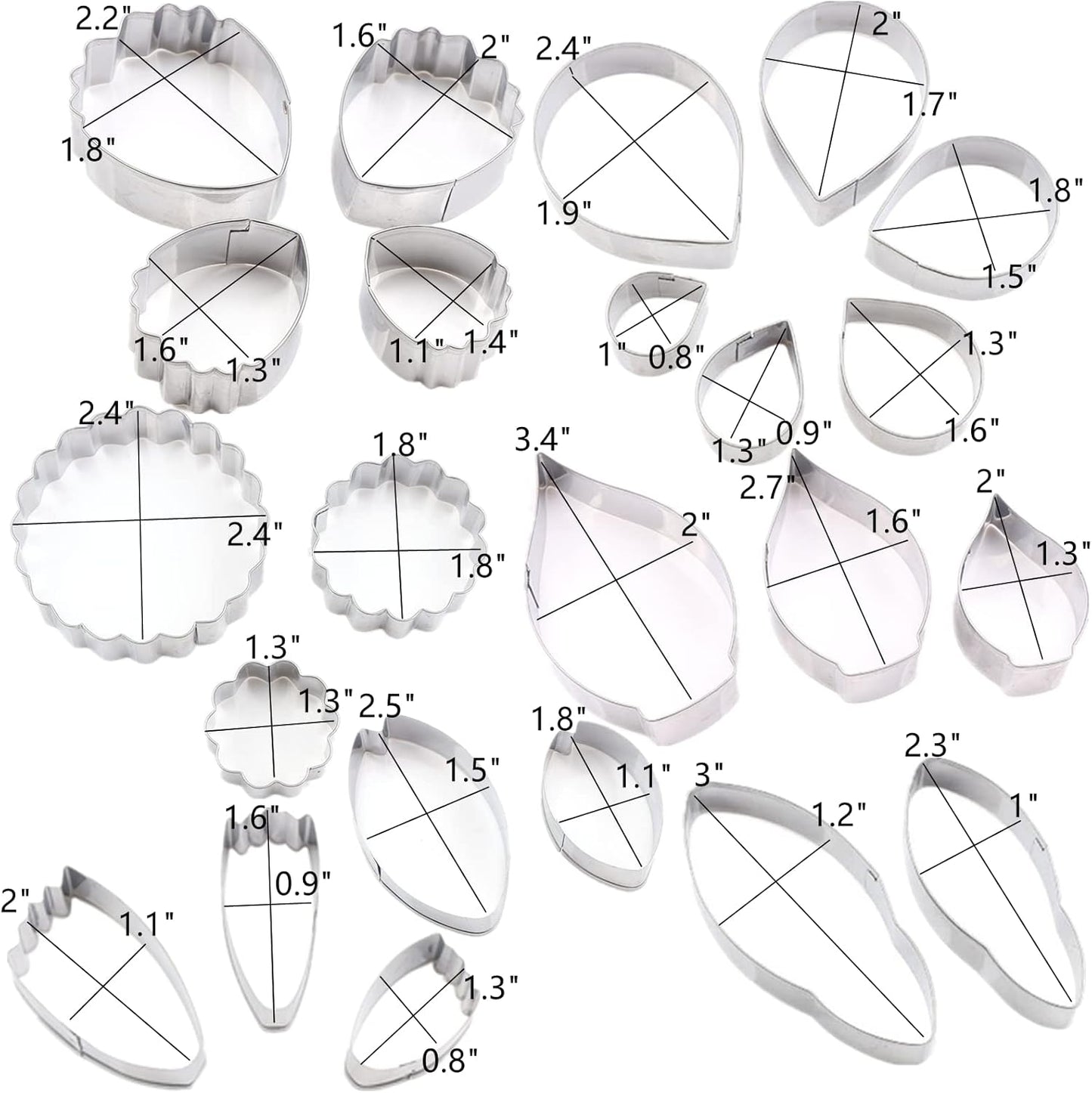 7set Stainless Steel Gum Paste Flower Cutter Flower Petals Cutter Fondant Sugar Paste Cutter Molds Cookie DIY Making Tools for Wedding Birthday Cake Decorating Tools