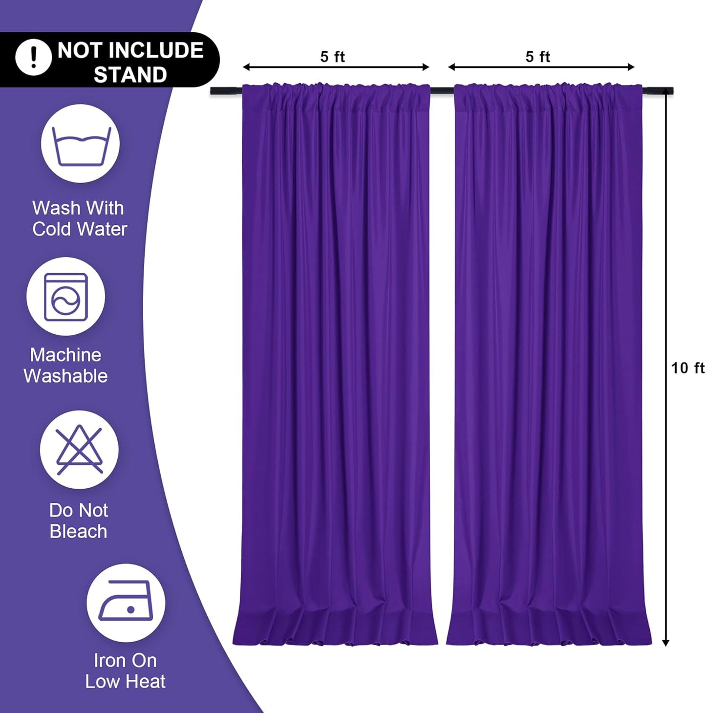 DWCN 10x10 FT Backdrop Curtains for Parties, Photography Backdrop Drapes with Rod Pockets for Wedding Decorations Stage Birthday Family Gatherings, 2 Panels 5ft x 10ft, Purple