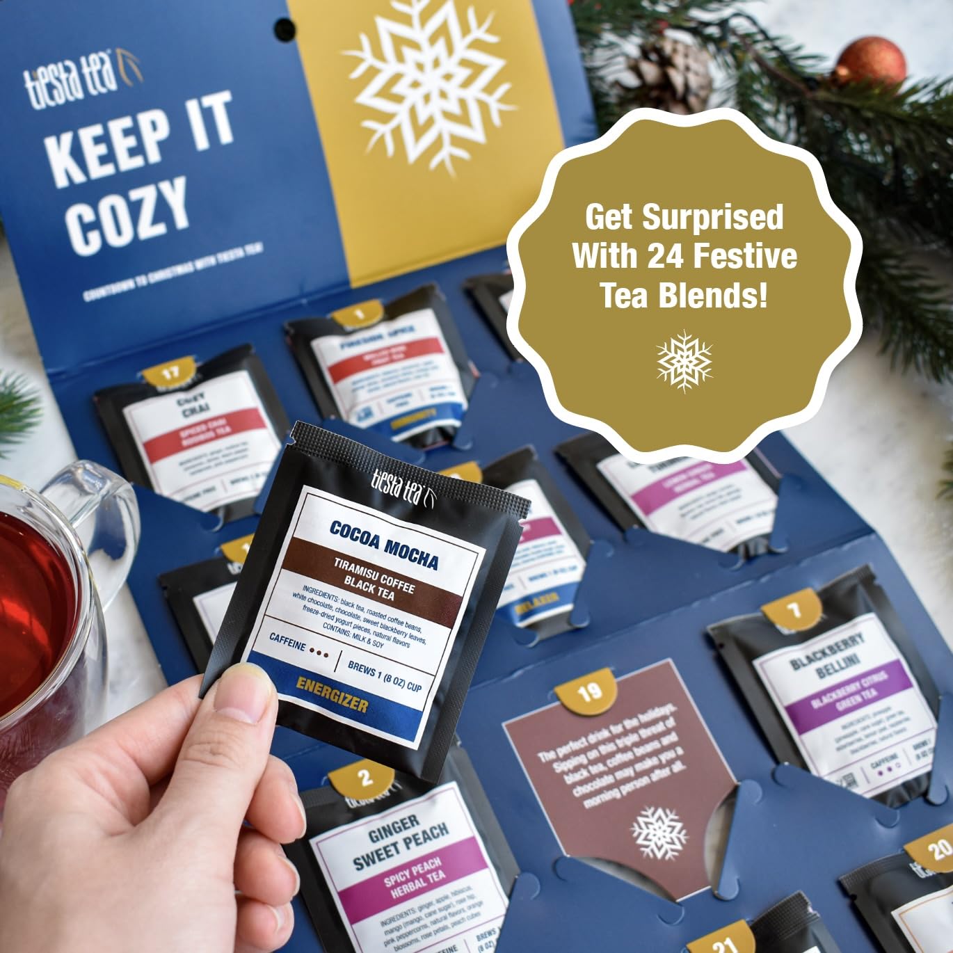 Tiesta Tea Advent Calendar 2025, Loose Leaf Herbal Tea Variety Pack, 24 Exquisite Loose Leaf Blends for Brew Lovers, Box of Herbal and Fruit Infusions, Hot or Iced, Holiday Gift Set Package