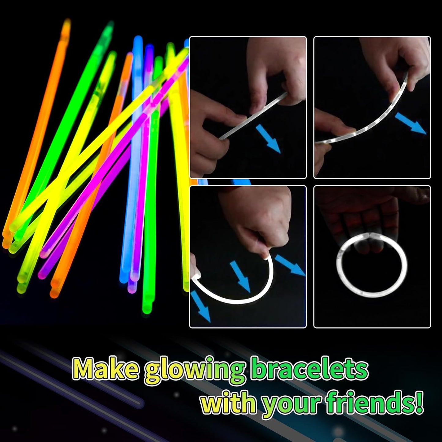 60 Pack 8” Glow Sticks Glow Sticks with 60 Connectors Neon Glow In The Dark Party Supplies for Christmas Holiday Decoration Party Carnival (Colorful)