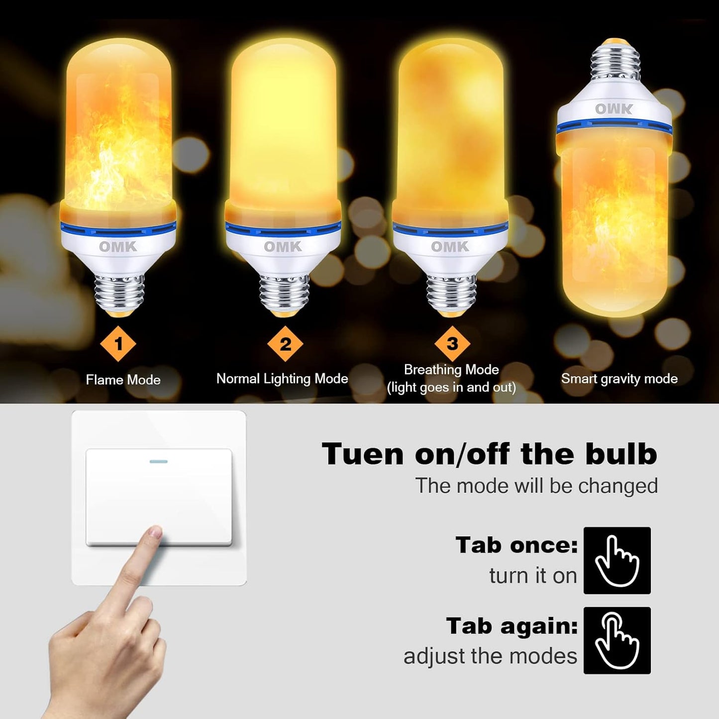OMK Flame Light Bulbs, Christmas Decorations Flame Bulb, LED Flame Effect Fire Light Bulbs, for Porch Yard Bedroom Hotel Bar Pary Holiday Gifts