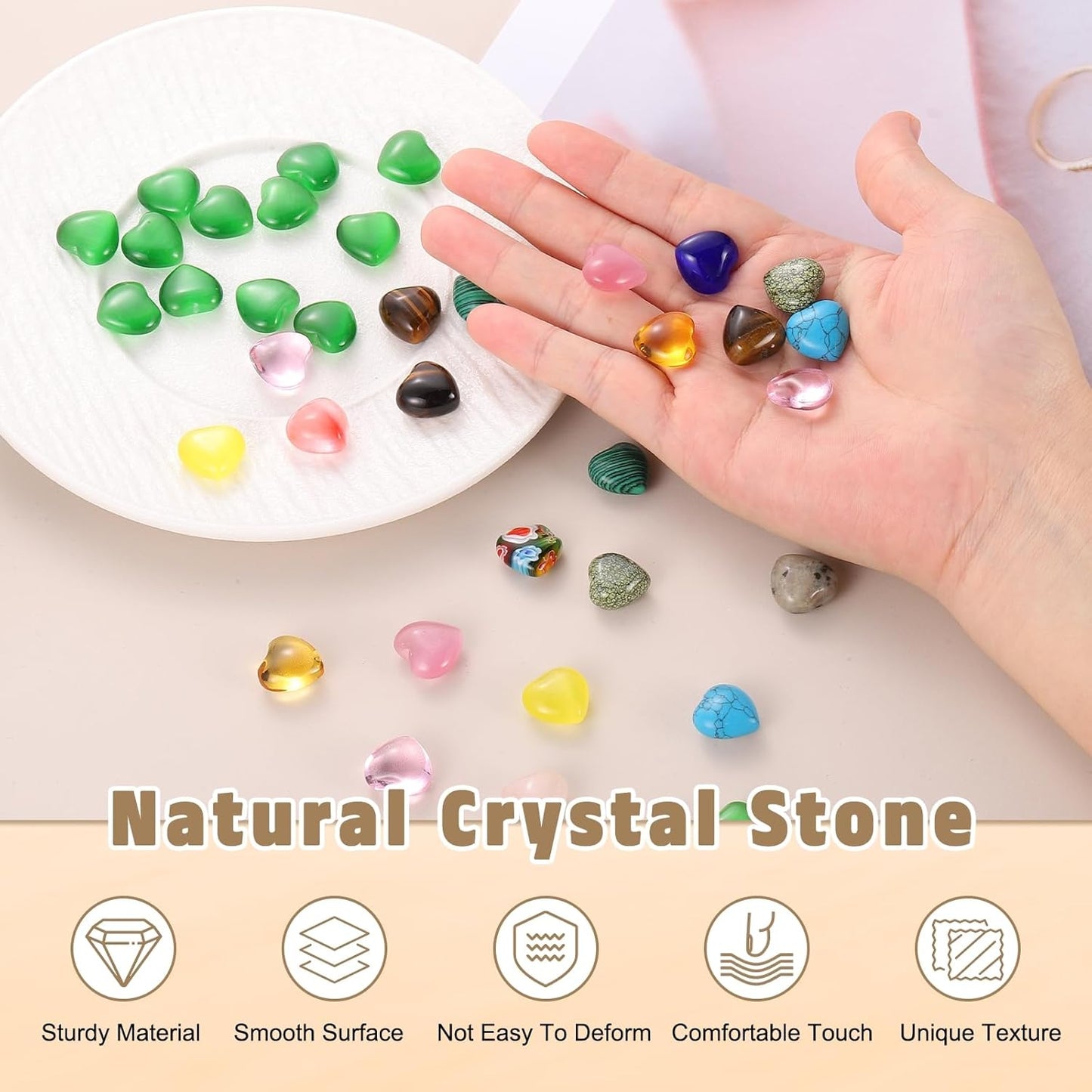 PATIKIL 20 Pcs Natural Heart Shaped Crystal Stone, 0.6 Inch Mini Polished Love Gemstone Crystal, Pocket Rock Engraved Worry Stones for Women Gifts Meditation, Rainbow Flower