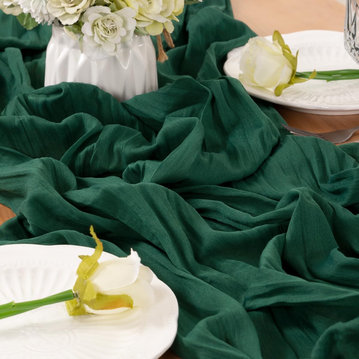 Emerald Green Table Runner Cheesecloth Table Runner 4 Pack 10FT Farmhouse Table Runners 120 Inches Fall Table Decor Dining Room Centerpiece Wedding Boho Baby Shower Birthday
