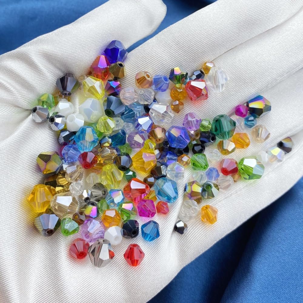 400pcs 4mm Bicone Crystal Glass Beads Loose Spacer Beads Faceted Craft Beads for Jewelry Making DIY Necklace Bracelet Earring Wind Chimes Suncatchers Ornamen(Red AB)