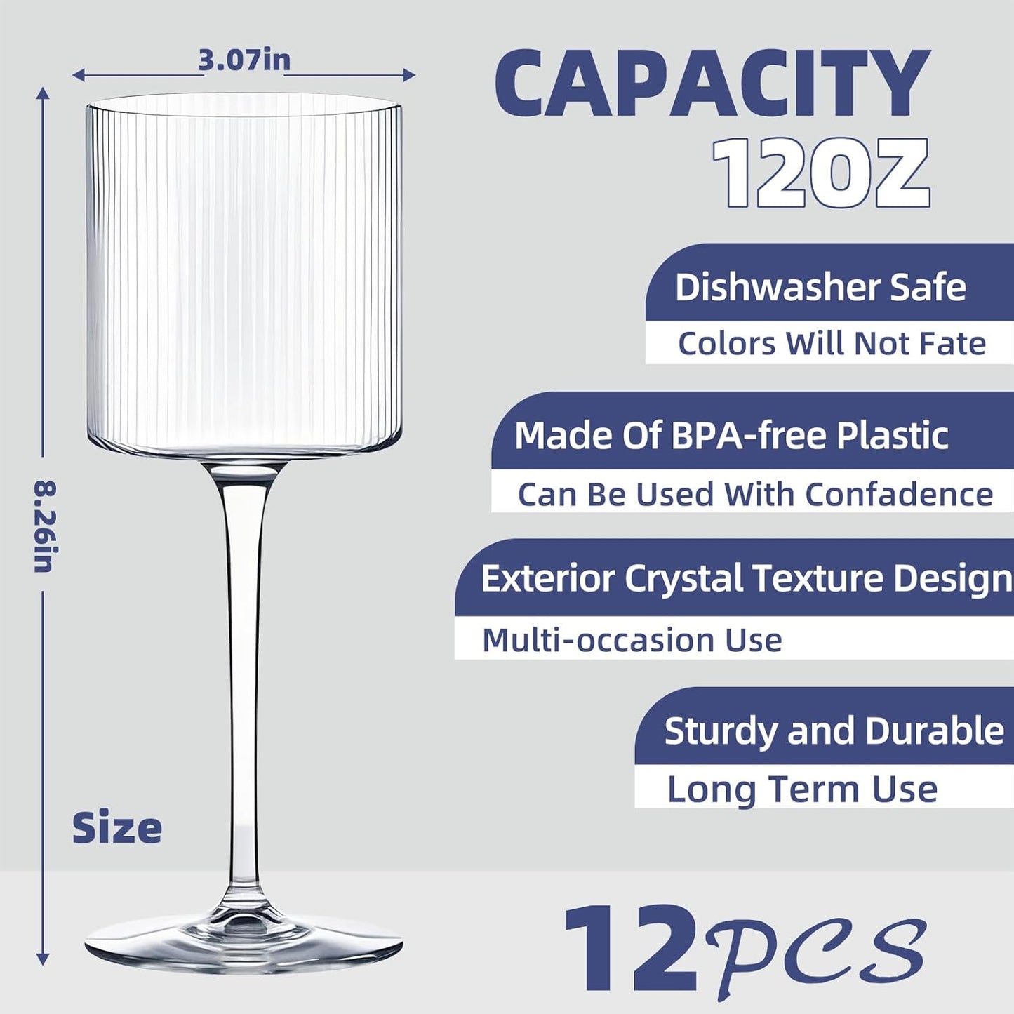 Plastic Goblets Wine Glasses - 12Oz Acrylic Wine Glasses Origami Unbreakable Clear Plastic Cocktail Glasses Recyclable Shatterproof Reusable Wine Cups for Parties & Weddings (Transparent)