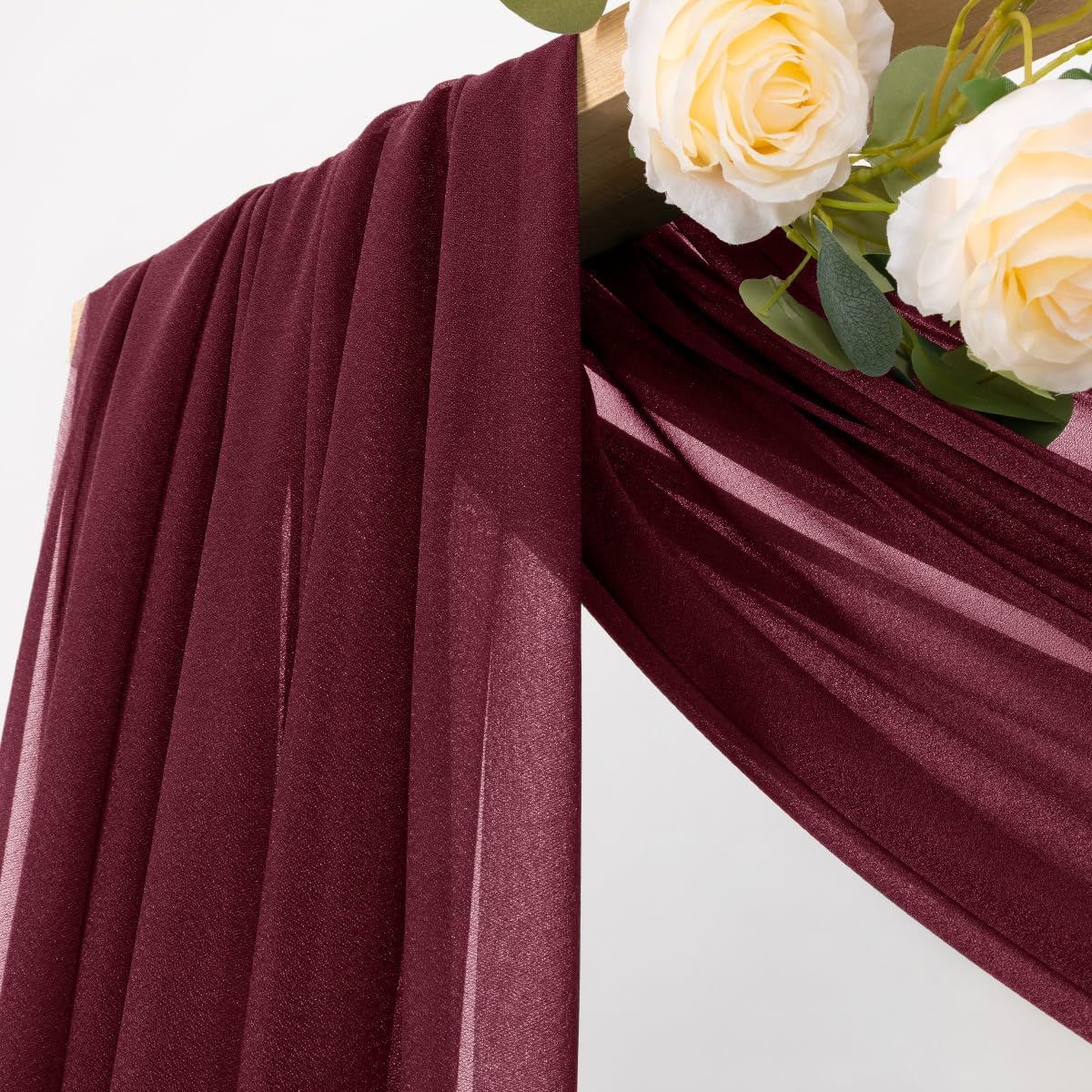 MLMC Burgundy Wedding Arch Draping Fabric 2 Panels 29" x 20 FT Extra Long Gauze Drapes Sheer Backdrop Curtains 6.6 Yards Outdoor Drapery Panels for Wedding Bridal Shower Party Ceiling Decoration