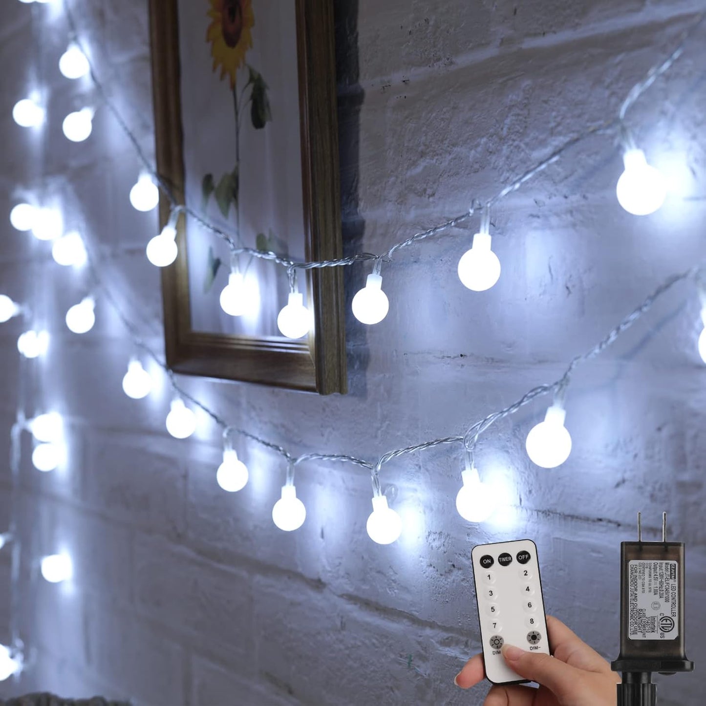 Minetom 33 Feet 100 Led Globe Ball String Lights, Fairy String Lights Plug in with Remote, Waterproof Globe String Lights for Indoor Outdoor Party Wedding Christmas Tree Garden Decoration, Pure White
