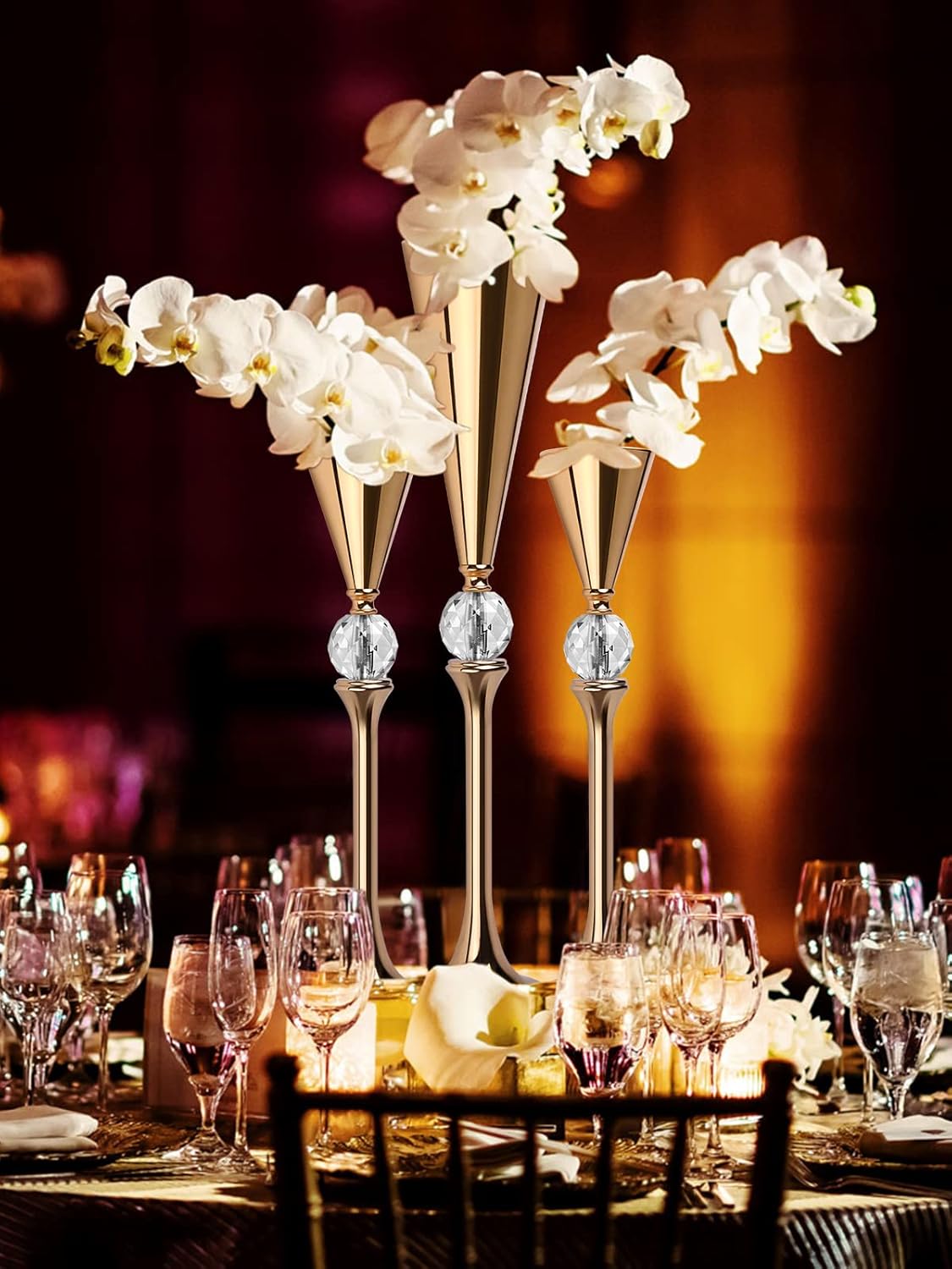 VIJIV Gold Flower Vase for Centerpiece Table Decorations Wedding Reception Decor, 21.3 Inch Tall Metal Vase for Feather Flower Holder Stand Floral Arrangement Gatsby Party Dinner Event Hotel