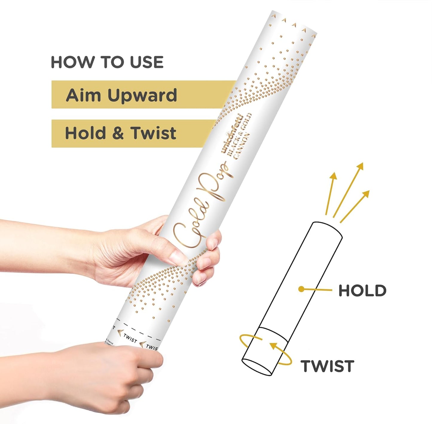 BLACK & GOLD Confetti Poppers - 16" BIODEGRADABLE BLACK & GOLD Confetti Cannon, Party Poppers, Compressed Air Popper, Loud Pop, Wedding Confetti Send Off, Wedding Supplies and Decorations