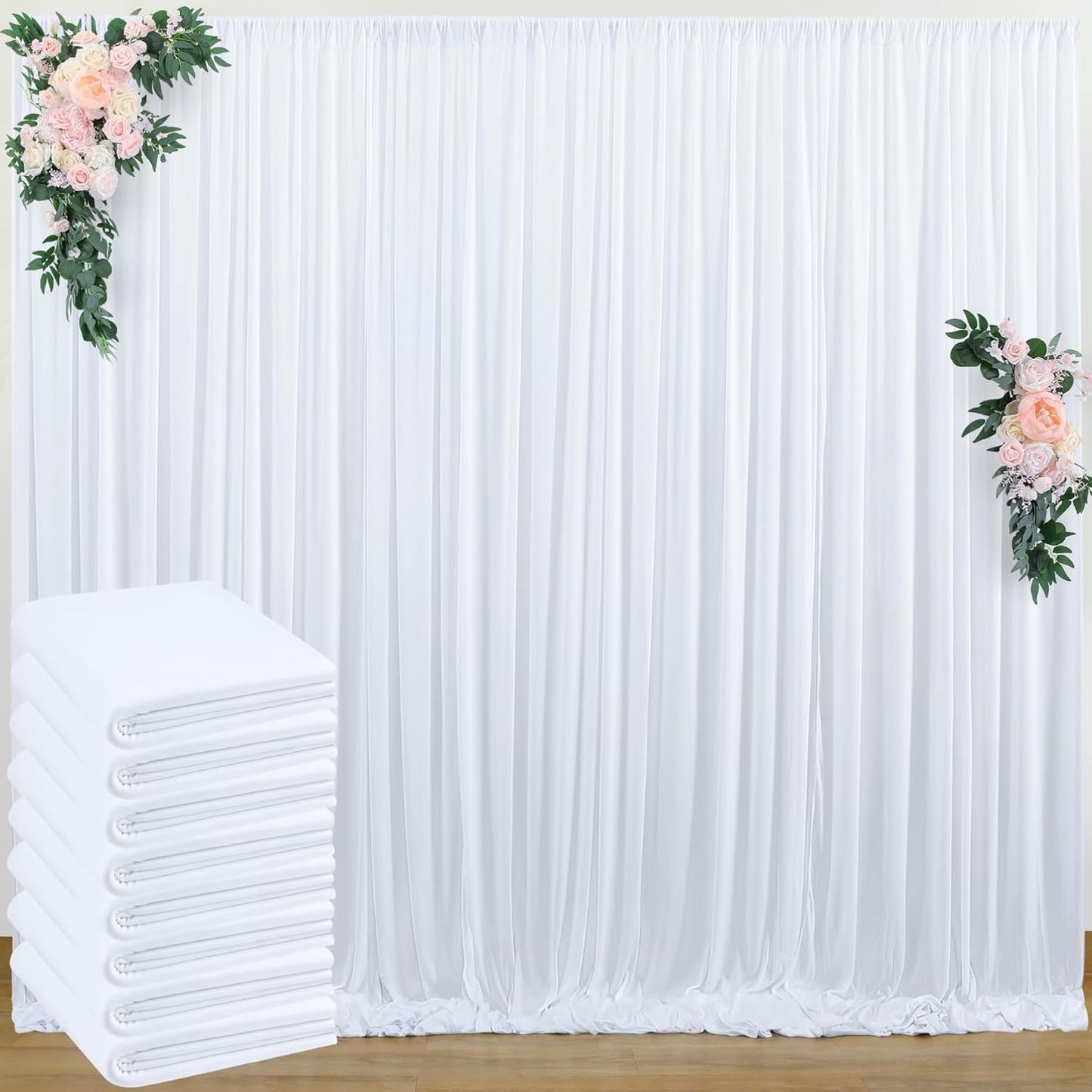 40 ft x 8 ft White Backdrop Curtain Drapes for Wedding Parties, 8 Panels 5 ft x 8 ft Wrinkle Free Polyester Photo Backdrop Drapes for Birthday Party Baby Shower Backdrop Stand