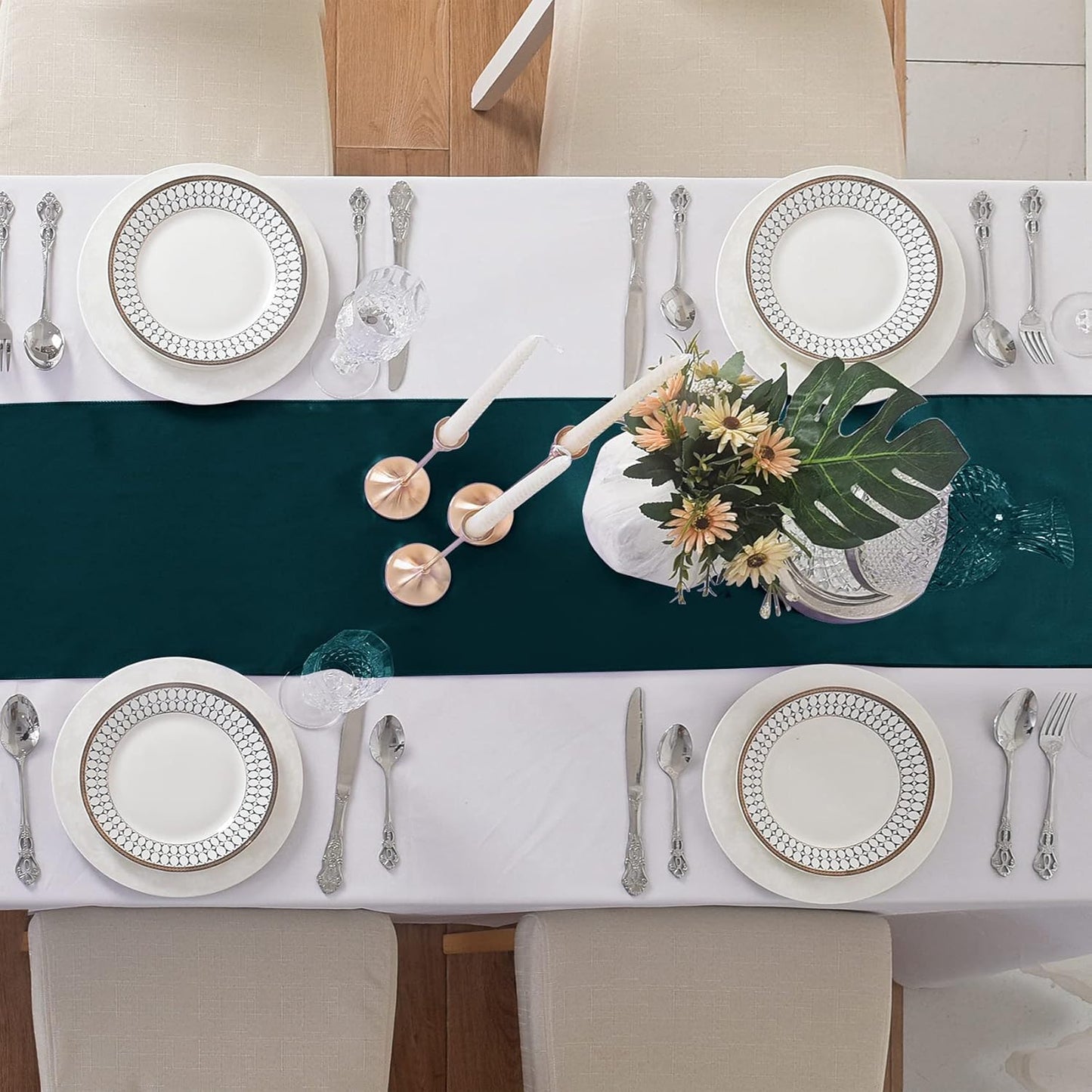 24Pack Table Runner 12 x 108 Inches Satin Silk Table Runner for Wedding, Birthday Party, Banquets, Graduations Decoration, fit Rectange and Round Table-Hunte