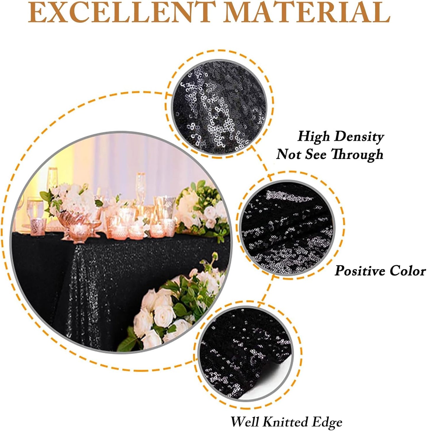 ShinyBeauty 2 Pack 72x72 Inch Black Sequin Tablecloths - Elegant Square Glitter Tablecloth Overlay for Halloween, Wedding, and Birthday Decor