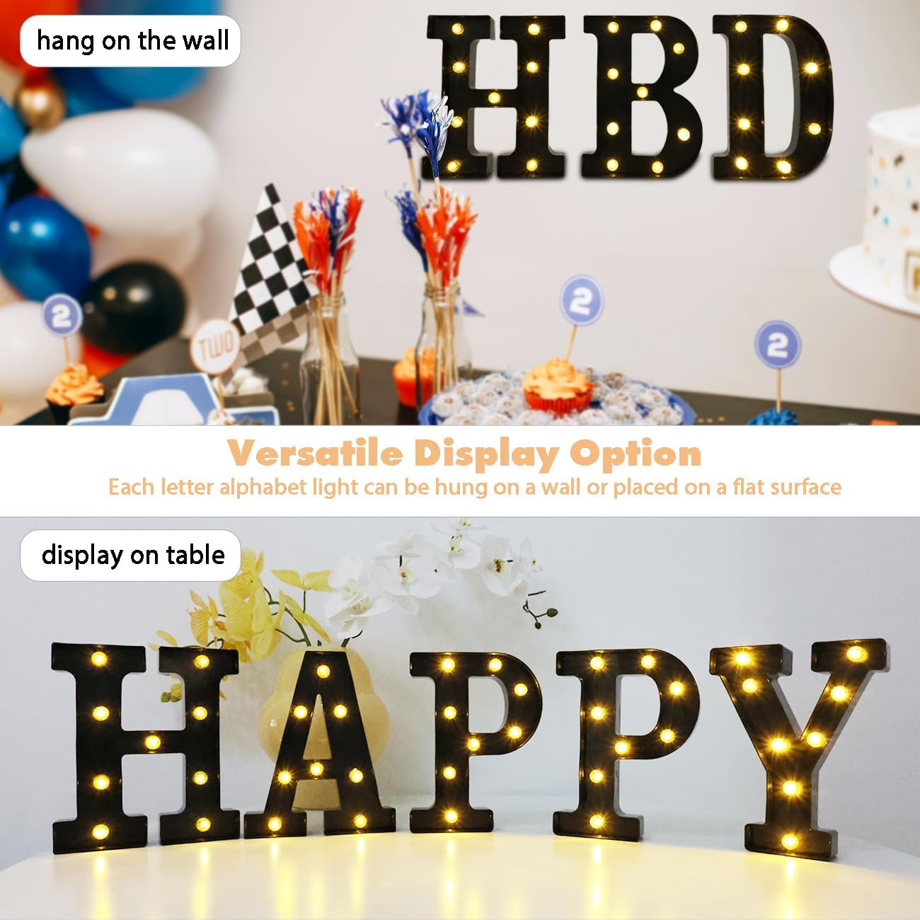 Led Marquee Letters, 8.58 Inch Black Light Up Letters, Small Led Letter Lights, Battery Powered Lighted Letterfor Table, Party, Birthday, Christmas Decor (Black, Letter U)