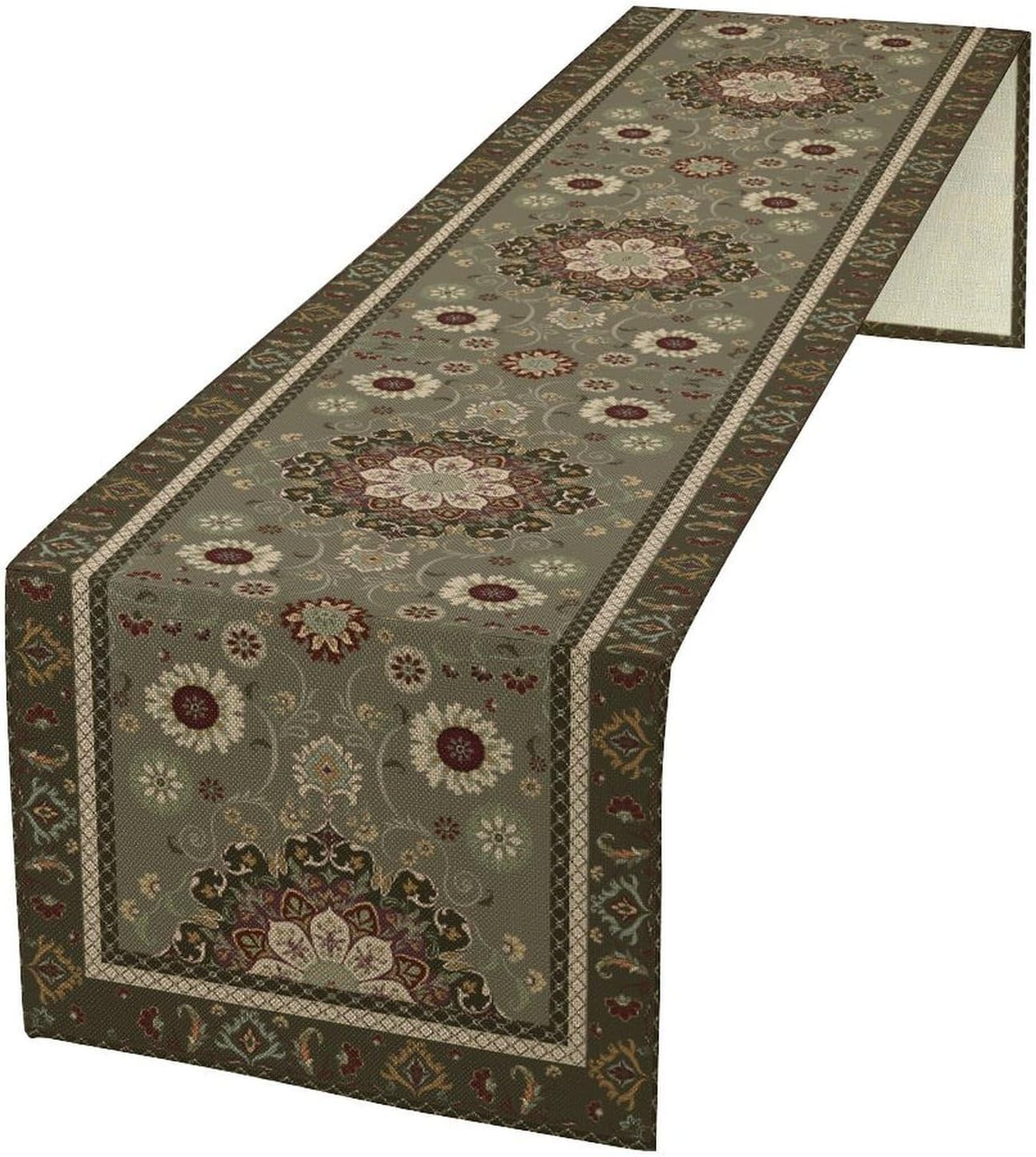 Vintage Paisley Floral Table Runner, Brown Boho Rustic Farmhouse Flower Pattern for Home Kitchen Table Decor Dining Coffee Room Party Decor 13x90in
