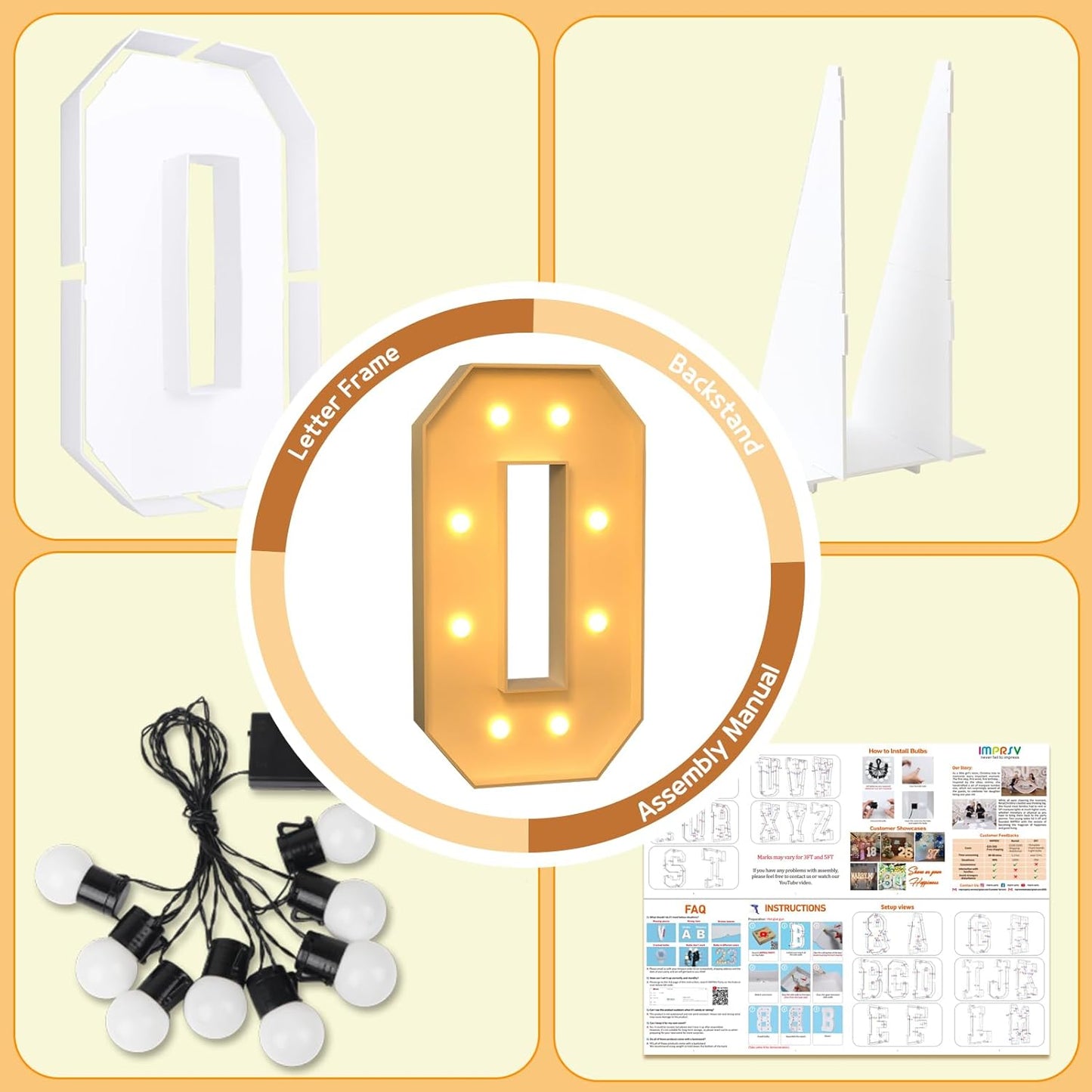 imprsv Marquee Light Up Letters, 3FT Marquee Letters for Birthday Baby Shower Wedding Decorations Light Up Letters for Engagement Party Decor, Large Marquee Letters for Party Decorations, Letter O