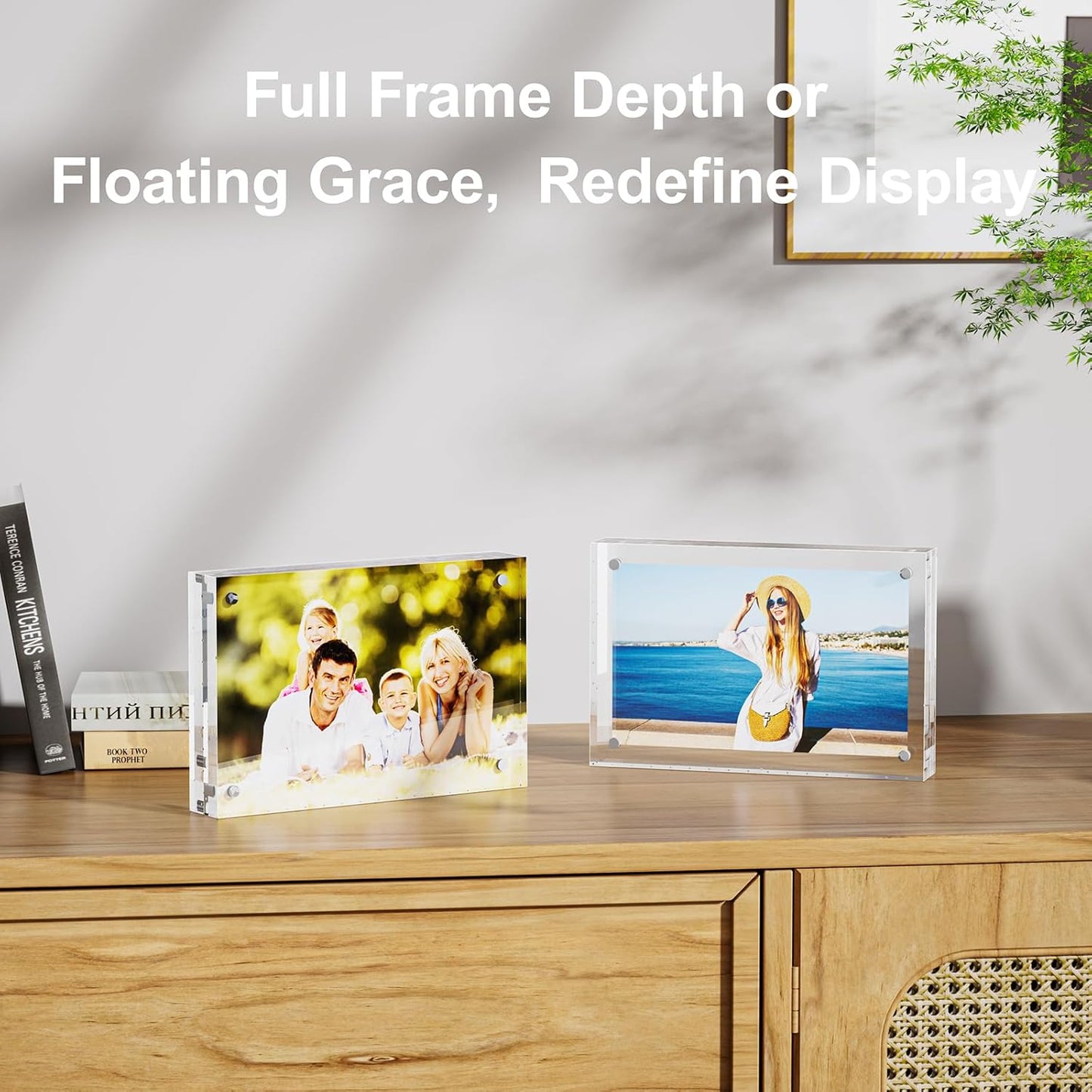 5 Pack 5x5 Acrylic Picture Frames - 20% Thicker Double Sided Magnetic Frame with UV Protection - Freestanding Clear Frameless Display for Tabletops - Modern Photo Frame Set for Home & Office Decor