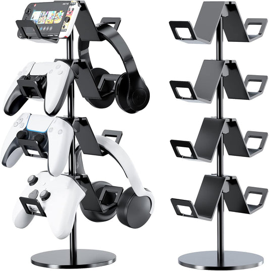 Controller Holder 4 Tier,Headphone Stand - Adjustable Headset Holder for Xbox PS5 PS4 Switch Pro - Gaming Storage for Universal Game Accessories,Desk/Floor(Black)