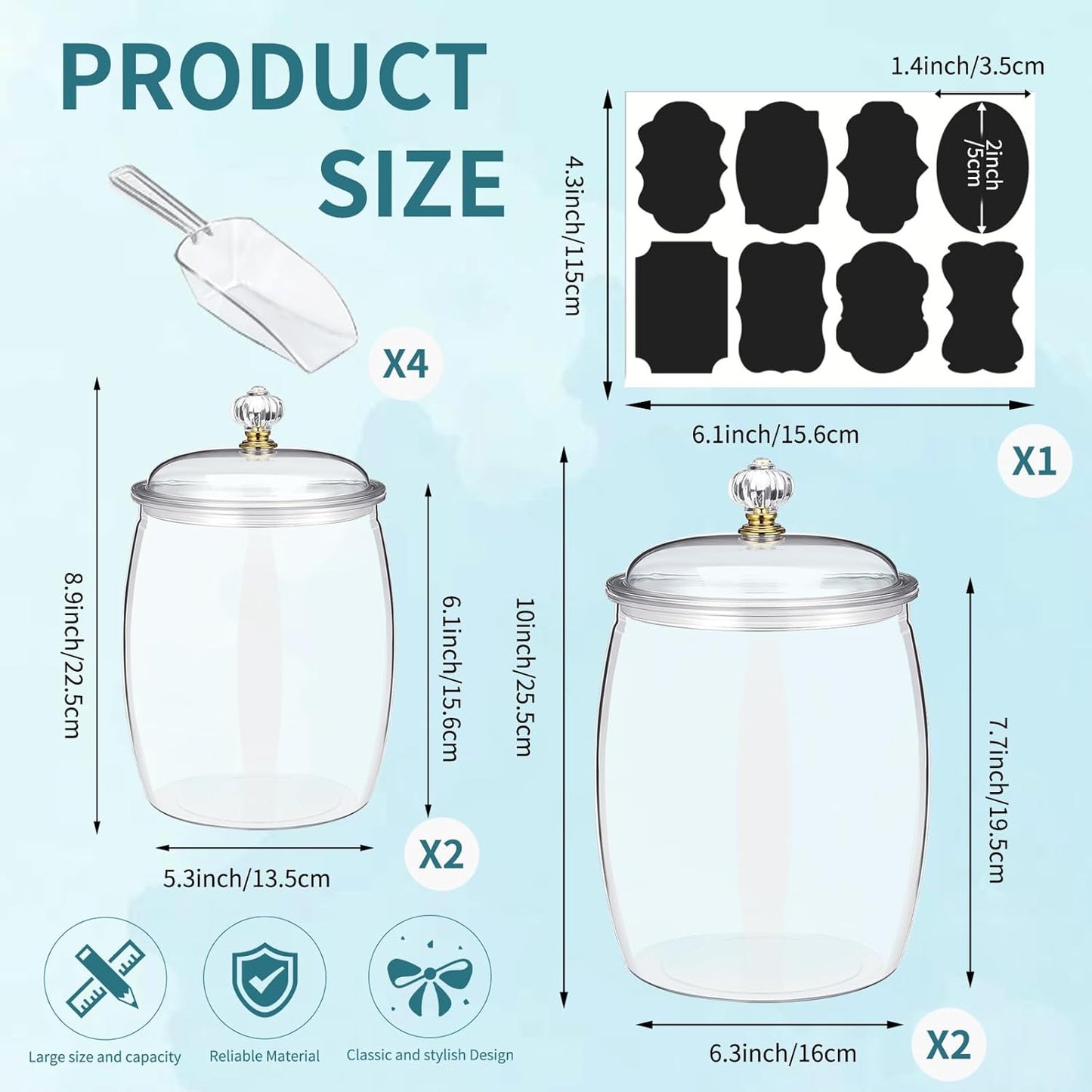 4 Pcs 64 oz 90 oz Candy and Cookie Jar with Lids 4 Spoons Plastic Jars Decorative Apothecary Jars Candy Buffet Containers Clear Can Airtight Food Storage Canister for Home Decoration Supplies