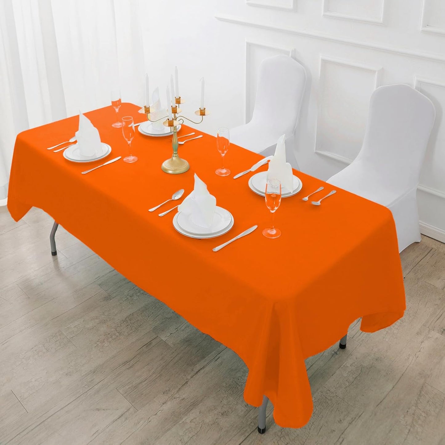 Fokitut 2 Pack Waterproof Rectangle Tablecloth, 60x102 Inch, Stain Resistant and Wrinkle Polyester Table Cloth, Fabric Table Cover for Kitchen Dining, Wedding, Party, Holiday Dinner-Orange