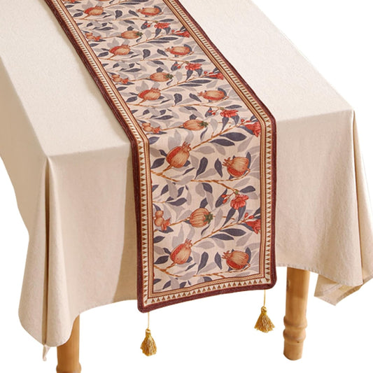 patdrea Designer Vintage SaddleBrown Linen Table Runner 102 Inch Long, Pomegranates Pattern Table Mat, Decoration for Kitchen Dining Table Coffee Table Shelf Cabinet Banquet Christmas ,12"*102"