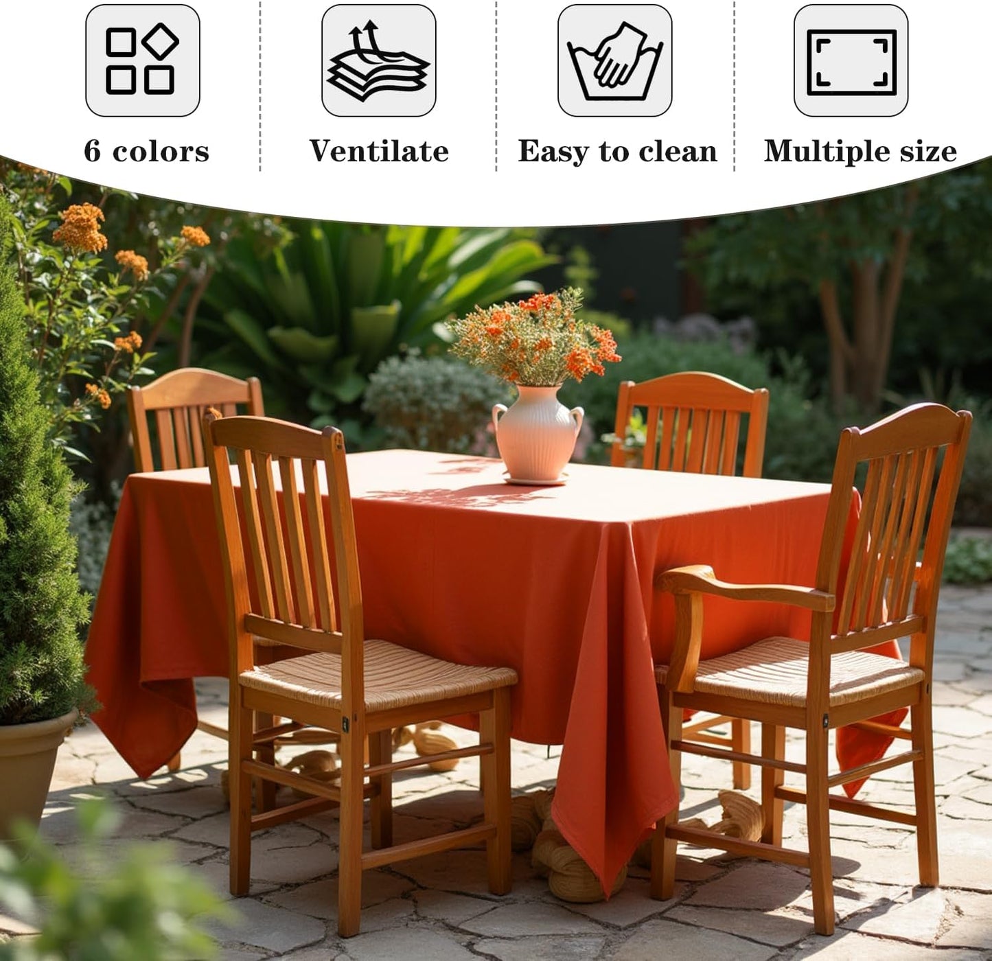 Fitable Rust Rectangle Tablecloths for 6 Foot Tables, 6 Pack - 70 x 108 Inches - Stain Resistant and Washable Fall Table Clothes, Polyester Fabric Table Covers for Wedding, Party, Banquet, Buffect