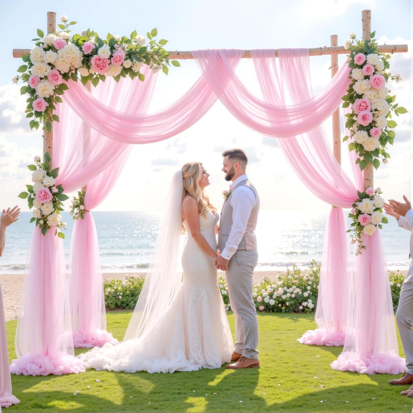 Wedding Arch Draping Fabric Backdrop 2 Panel 60" x 26Ft Pink Drapes Curtains for Wedding Reception Sheer Tulle Backdrop Curtain for Ceremony Birthday Party Baby Shower Arbor Ceiling Decorations
