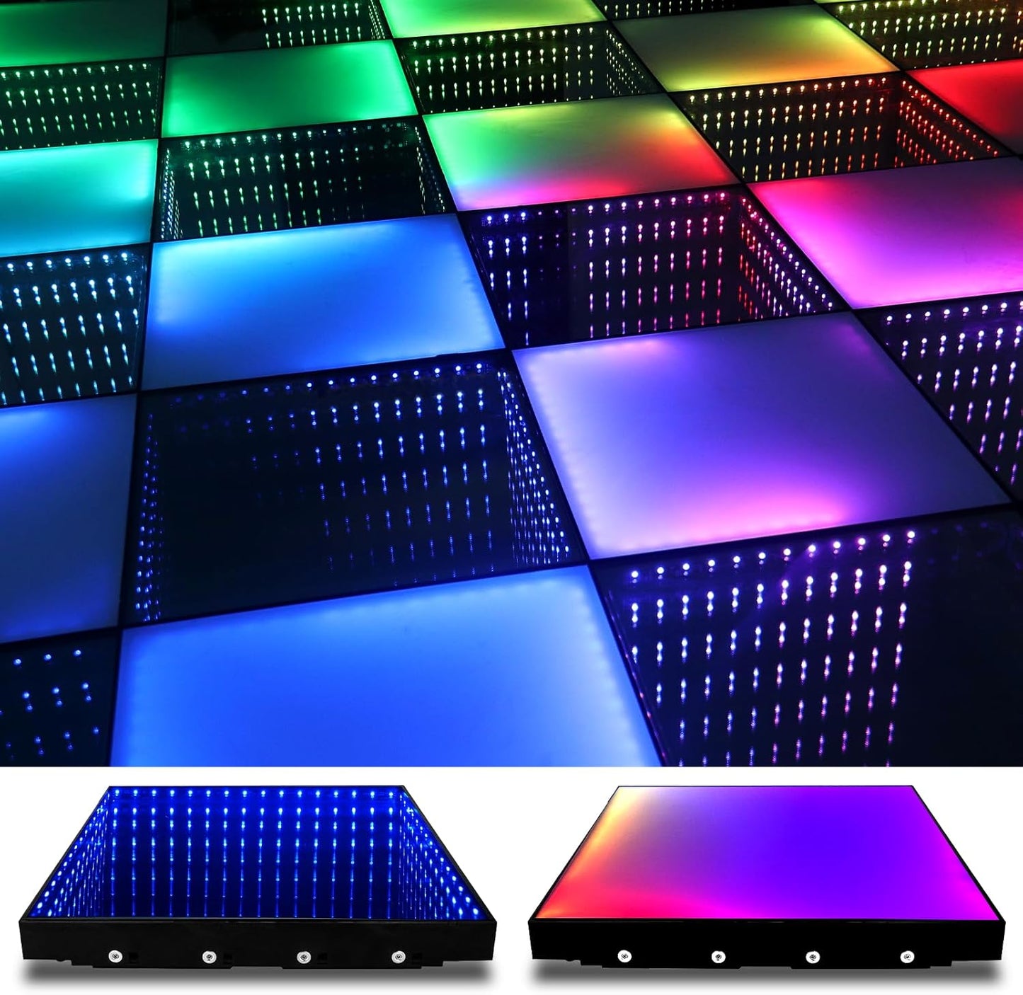 Dance Floor Stage Lights-Tempered Glass with Flight Case - RGB Color Changing Lights for Wedding, Party, Club - Non-Slip (3D&RGB -Magnetic, 8 * 8 FT)