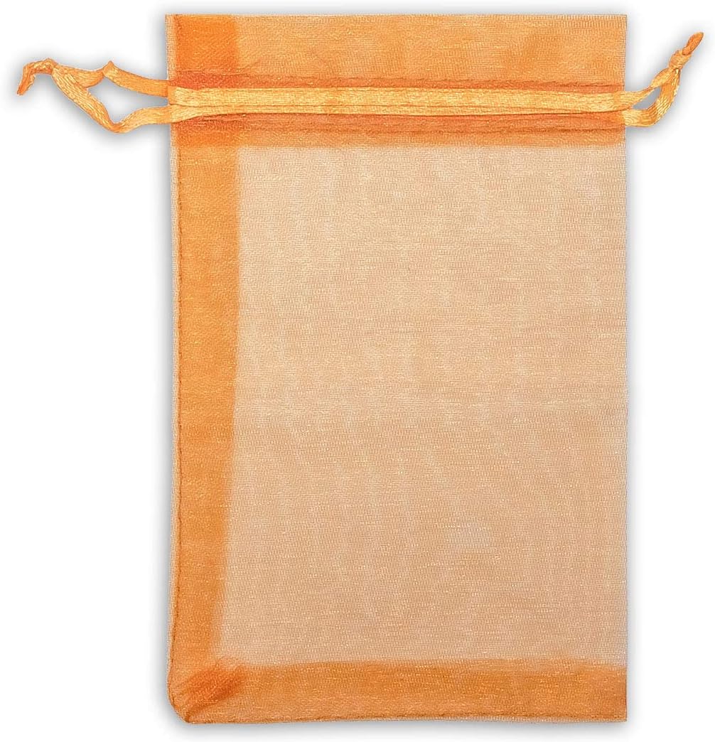 TheDisplayGuys 48-Pack 6x8 Orange Sheer Organza Gift Bags with Drawstring, Jewelry Candy Treat Wedding Party Favors Mesh Pouch