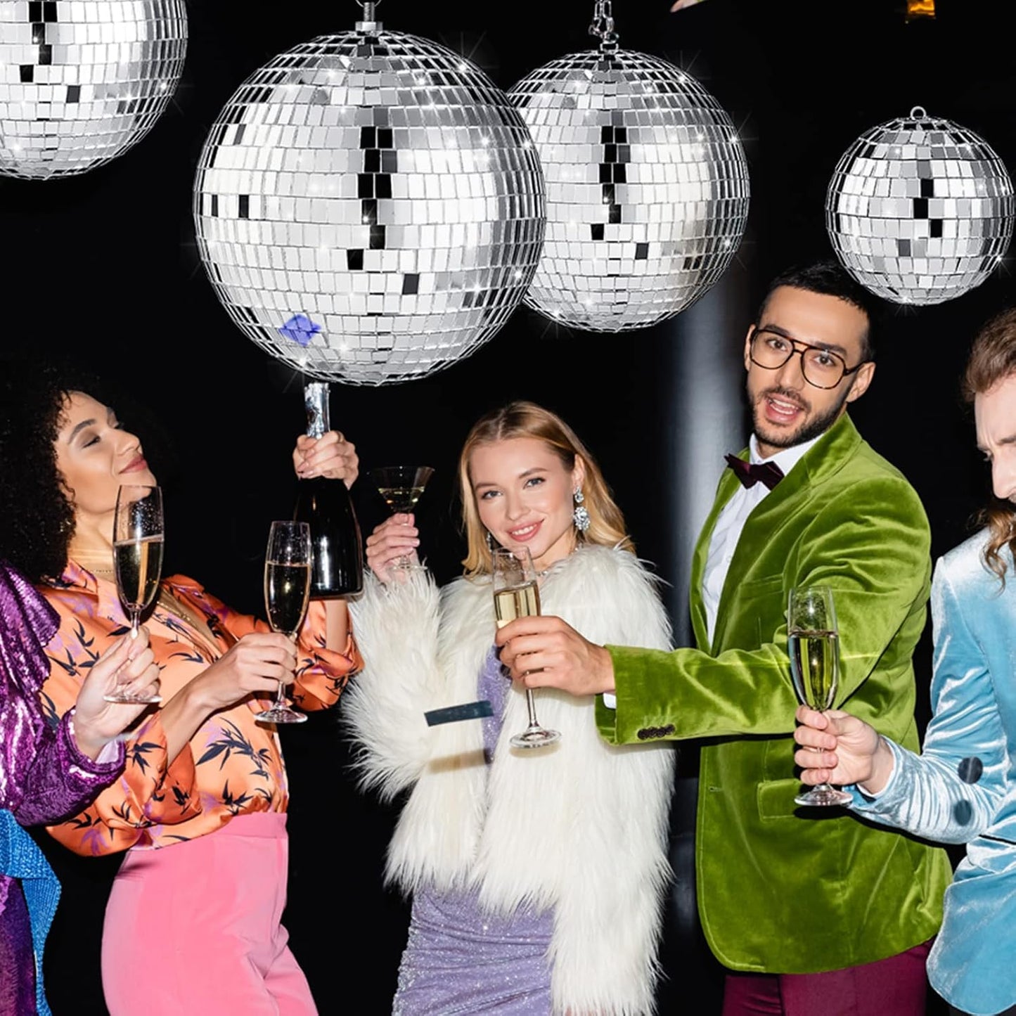 4 pack Large Disco Ball Silver Hanging Disco Balls Reflective Mirror Ball Ornament for Party Holiday Wedding Dance and Music Festivals Decor Club Stage Props (12 Inch, 8 Inch, 6 Inch, 4 Inch)