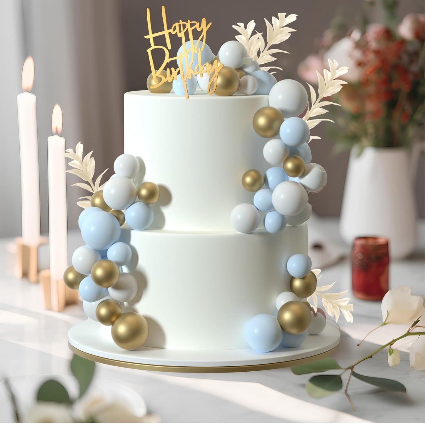 MIAHART Ball Cake Toppers Boho Grass Cake Topper Ball Cake Insert Decoration for Birthday Wedding Baby Shower Party Decorations Boho Themed Party Supplies (gold，light blue，white)