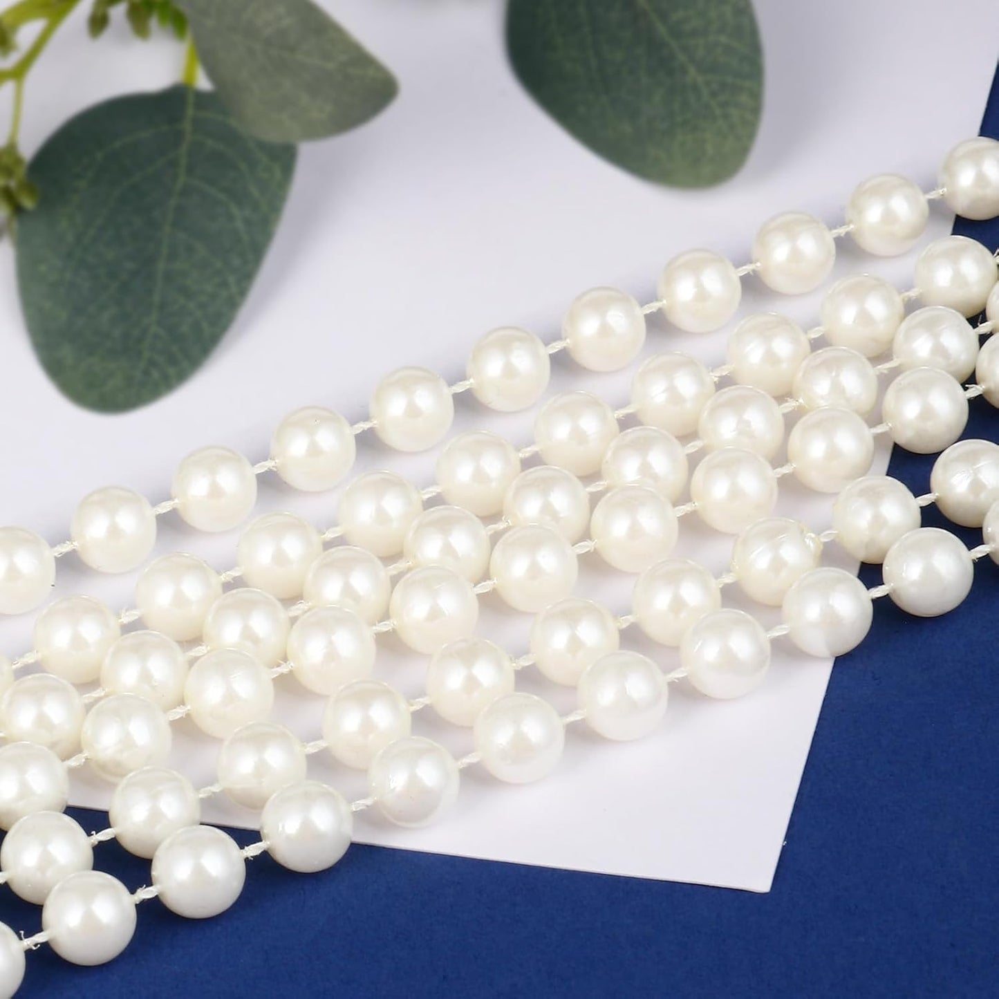 29.5 FT Pearl Beads Garland for Decoration, 10MM Craft Pearl Beads String Spool Ivory Color Faux Pearl Strand Roll for DIY Craft Wedding Party Christmas Tree Decoration