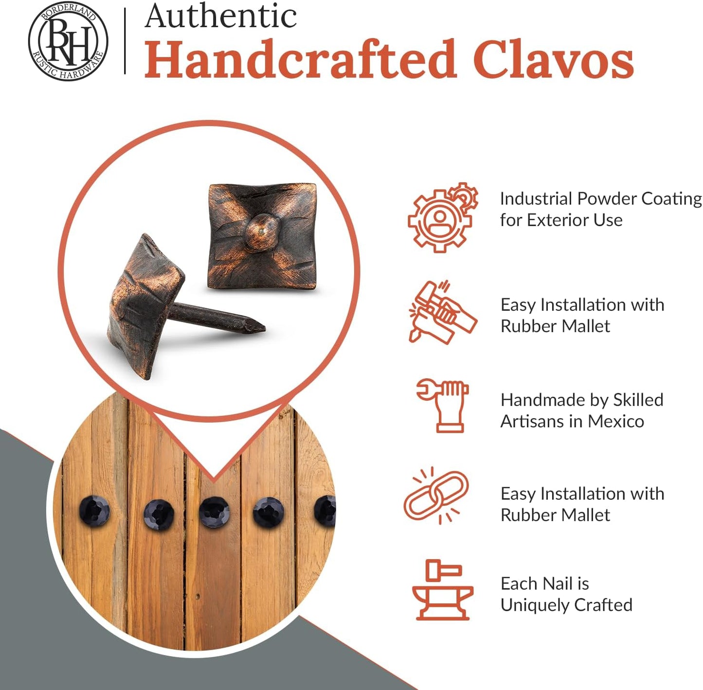 100 Pack 0.75" Square Head Iron Clavos Decorative Nails – Oil Rubbed Bronze – Handmade Rustic Square Fasteners for Farmhouse Shutters, Faux Wood, Barn Doors, and Gates – Ornamental Wood Accent